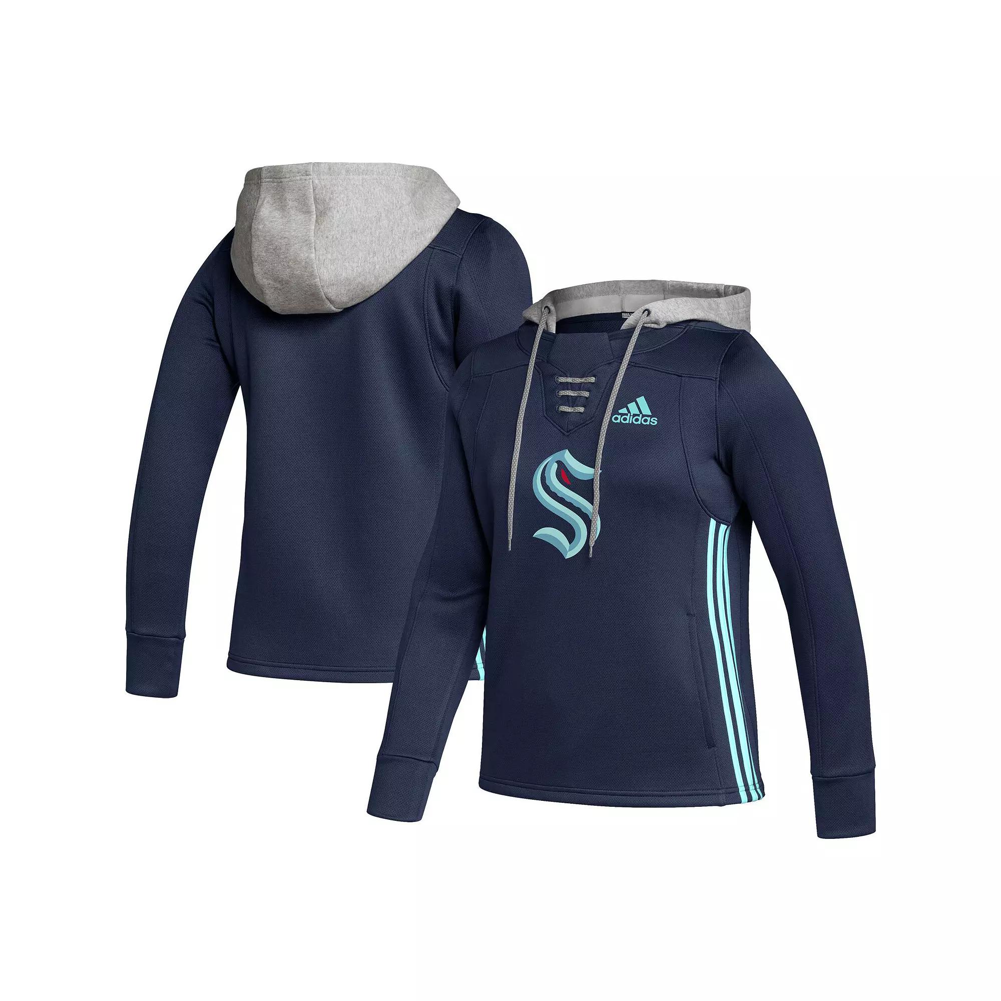 Women's adidas Deep Sea Blue Seattle Kraken Skate Lace Primeblue Team Pullover Hoodie, Size: Medium, Krk Blue Product Image
