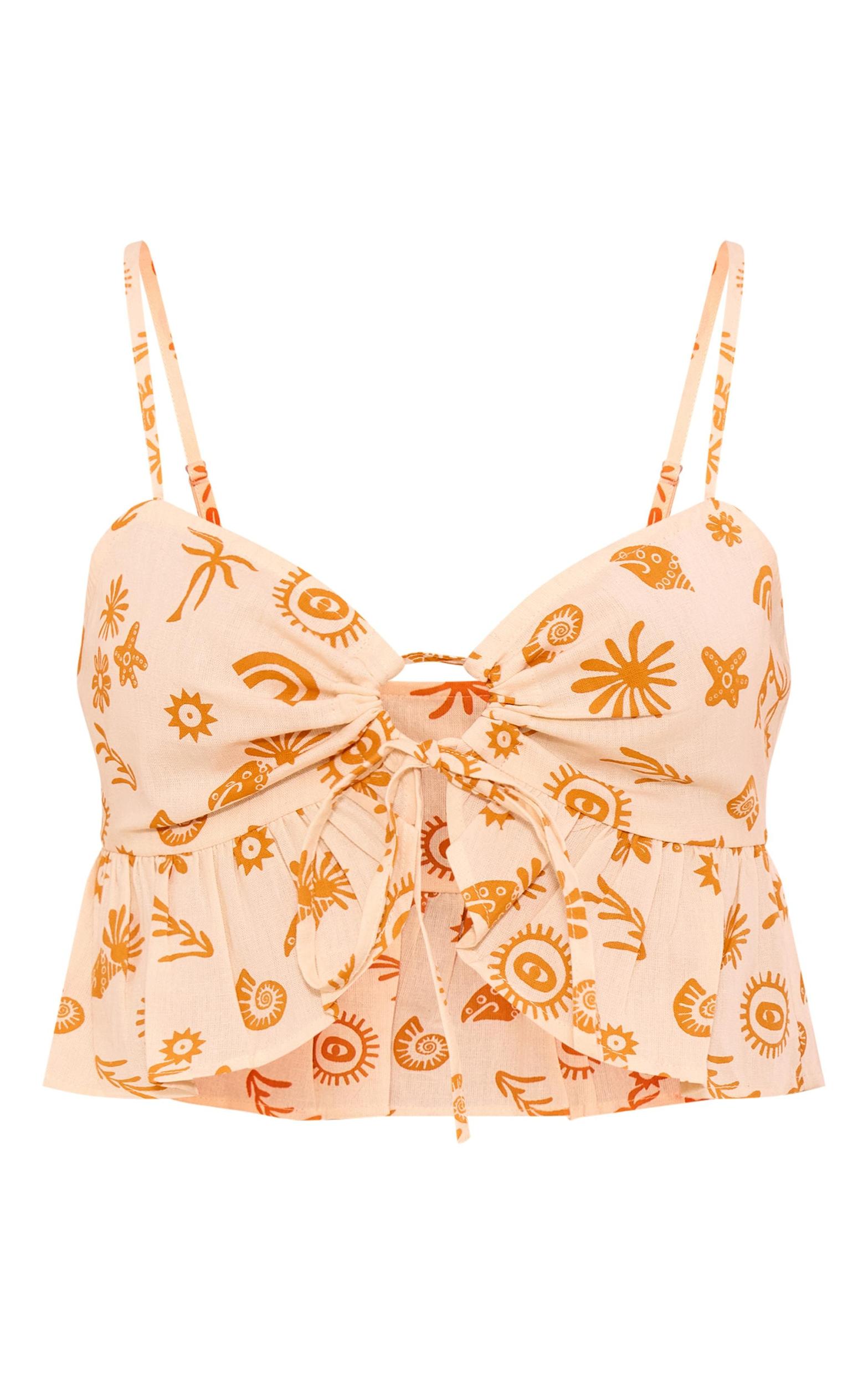 Orange Printed Crop Top Product Image