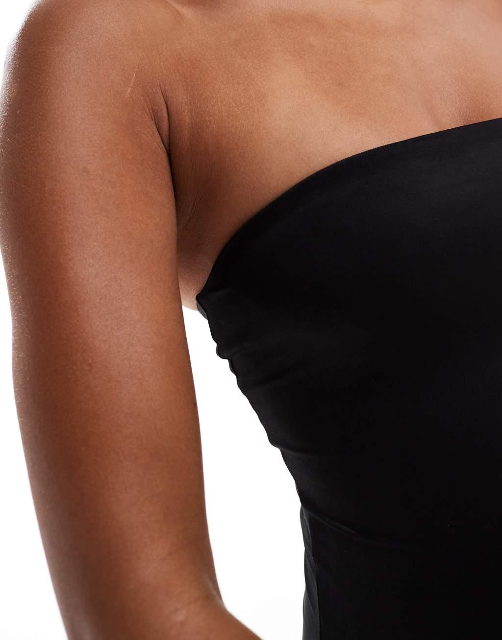 Monki bandeau swimsuit in black Product Image