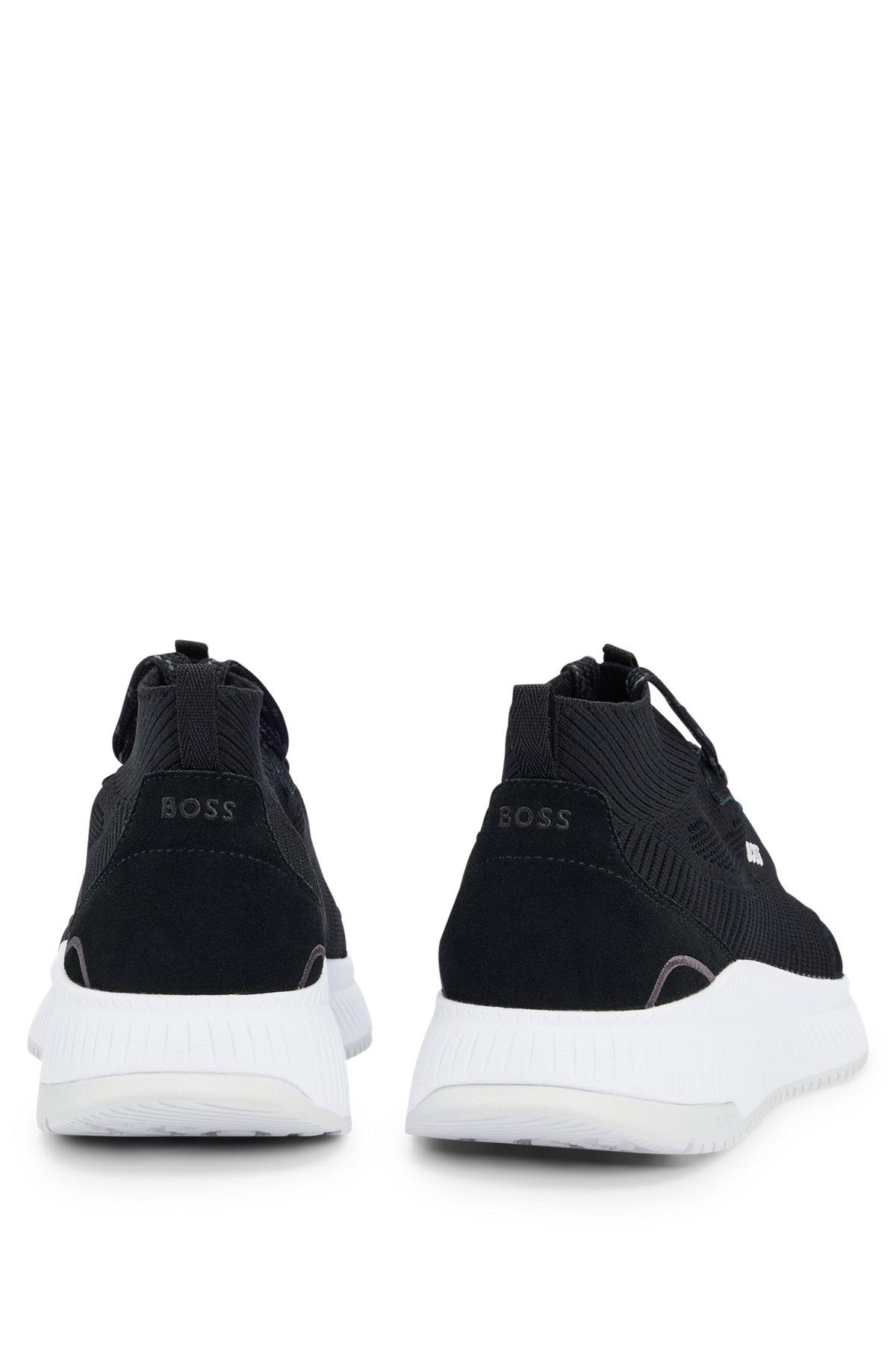 BOSS - Mid-top sock trainers with fishbone sole  - Black Product Image