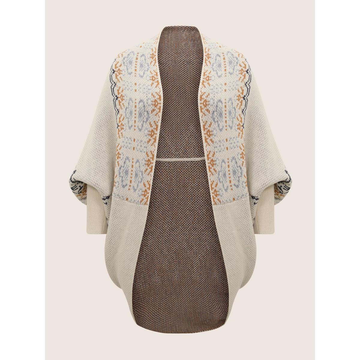 Plus Size Boho Print Dolman Sleeve Jacquard Cardigan Beige Women Casual Loose Long Sleeve Everyday Cardigans BloomChic 12/L Product Image