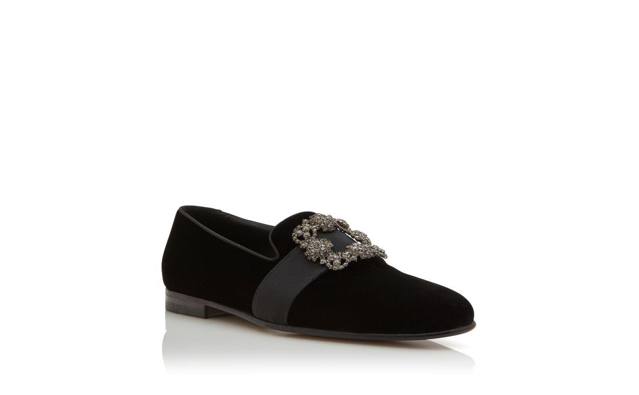CARLTON Black Velvet Jewel Buckle Loafers Product Image