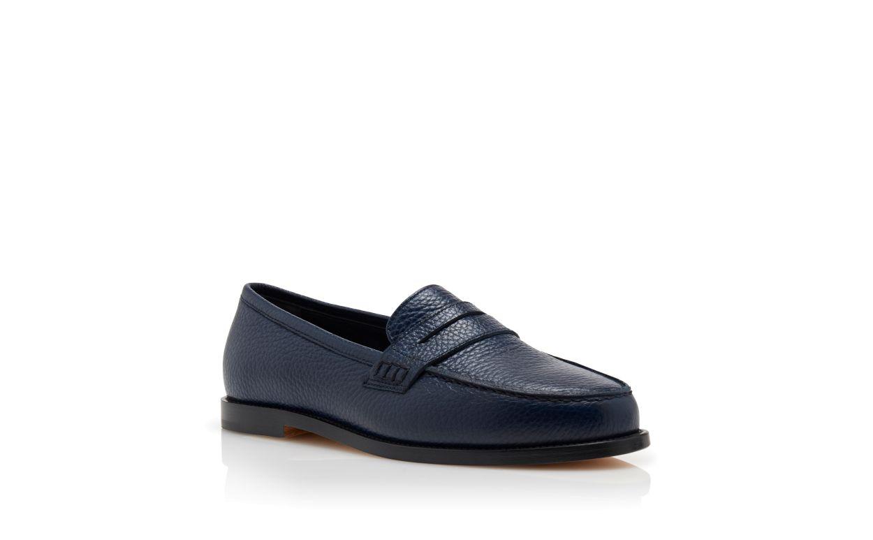 PERRITA Dark Blue Calf Leather Penny Loafers Product Image