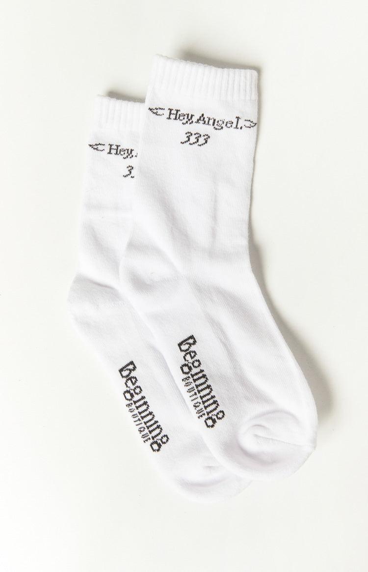 Hey Angel White Crew Socks Product Image