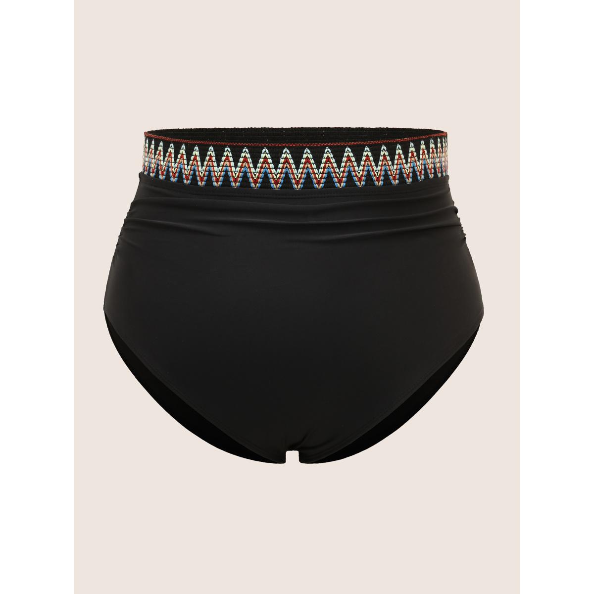 Plus Size Embroidered Elastic Waist High Rise Swim Bottom Women's Swimwear Black Beach Woven ribbon&lace trim High stretch Skinny High Rise Curve Swim Bottoms BloomChic 28/5X Product Image