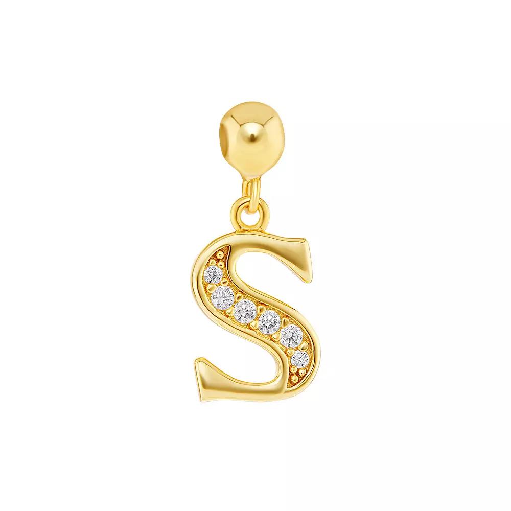 PRIMROSE 18k Gold Plated Pave Cubic Zirconia Initial Sliding Charm, Women's, Yellow Gold Tone S Product Image