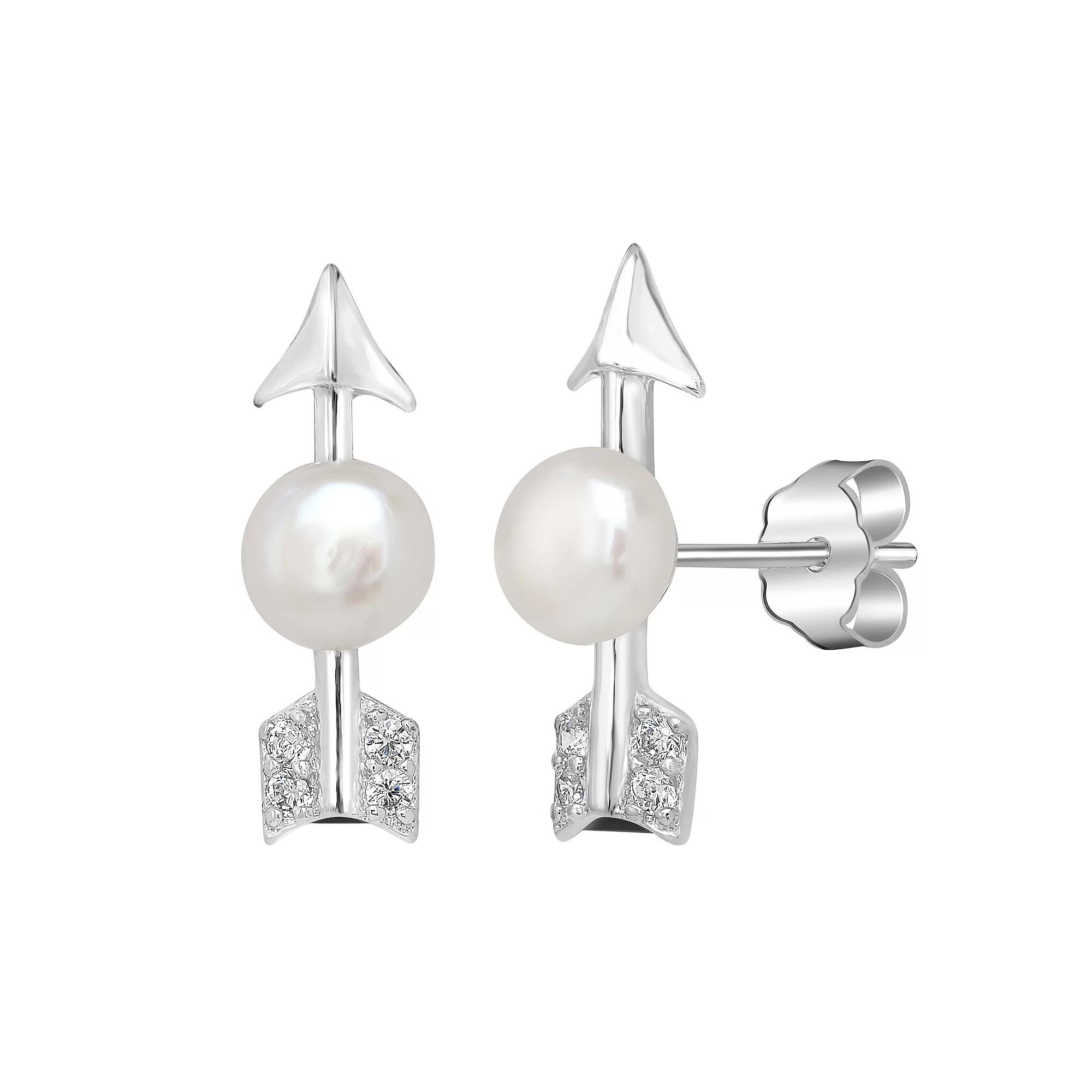 Gemistry Sterling Silver Freshwater Cultured Pearl & Cubic Zirconia Arrow Stud Earrings, Women's Product Image