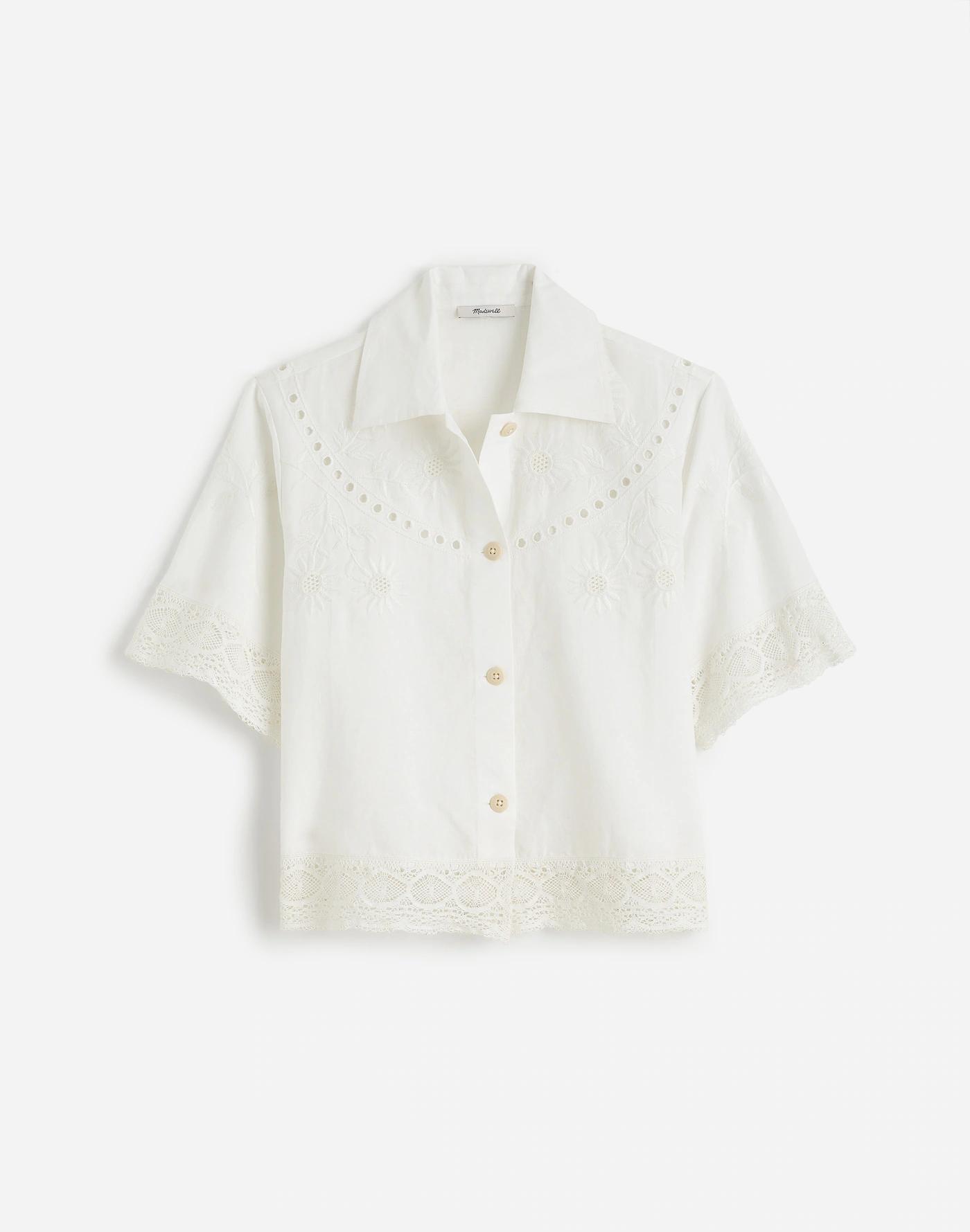 Embroidered Lace Button-Up Shirt Product Image