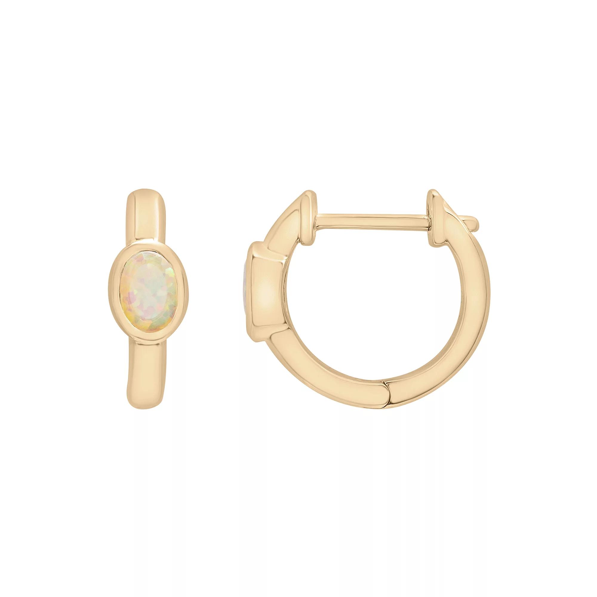 14k Gold Over Sterling Silver Lab-Created Stone Hoop Earrings, Women's, Cr White Product Image
