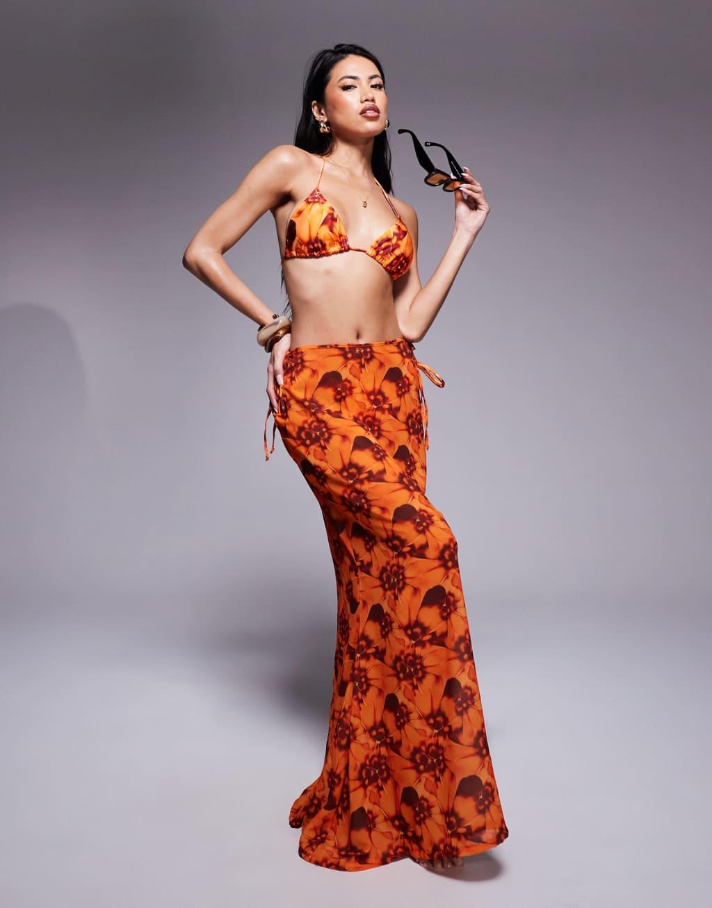 Candypants tie dye triangle bikini top in orange Product Image