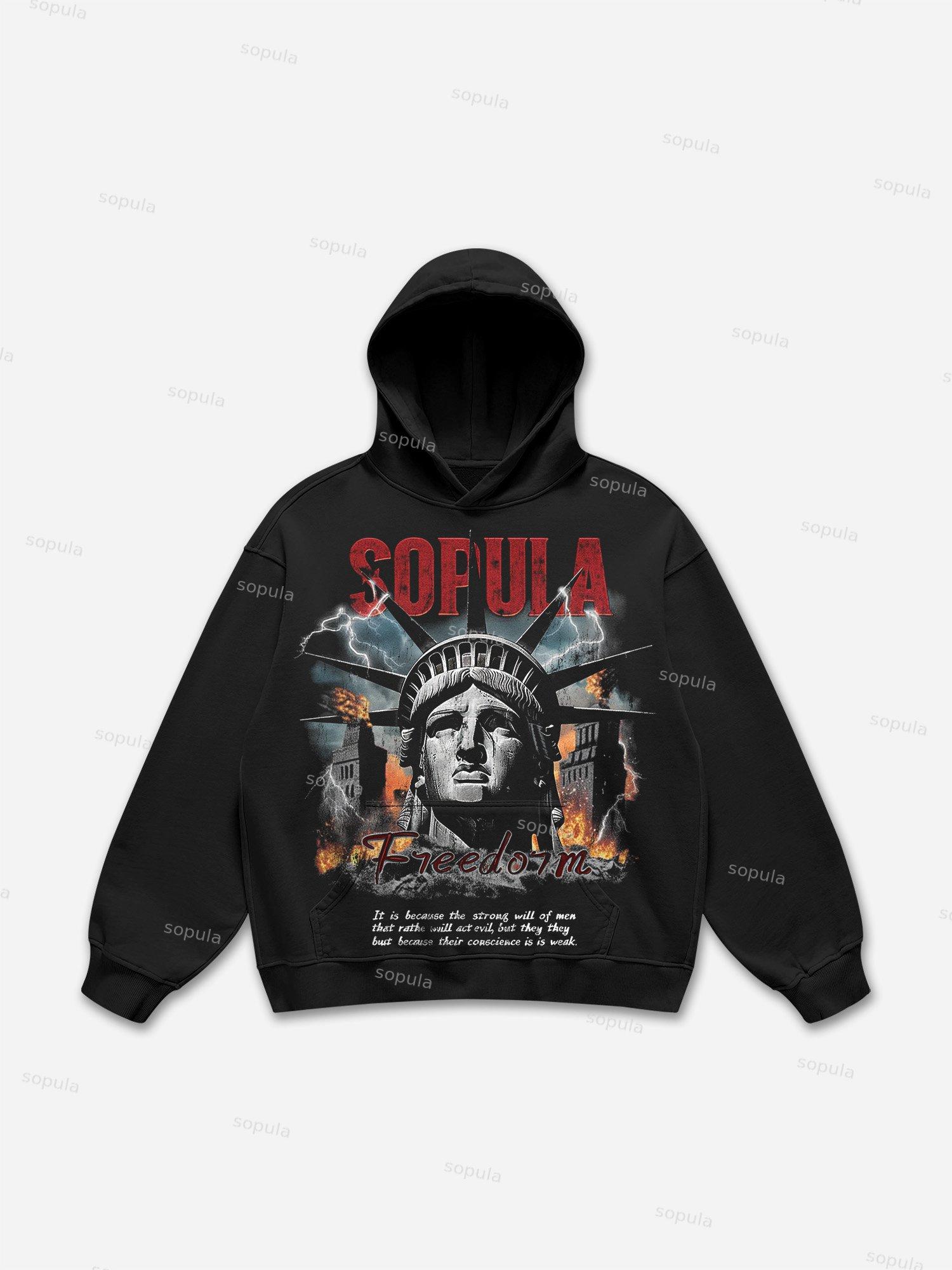 Street Broken Statue Of Liberty Head Graphic Hoodie Product Image