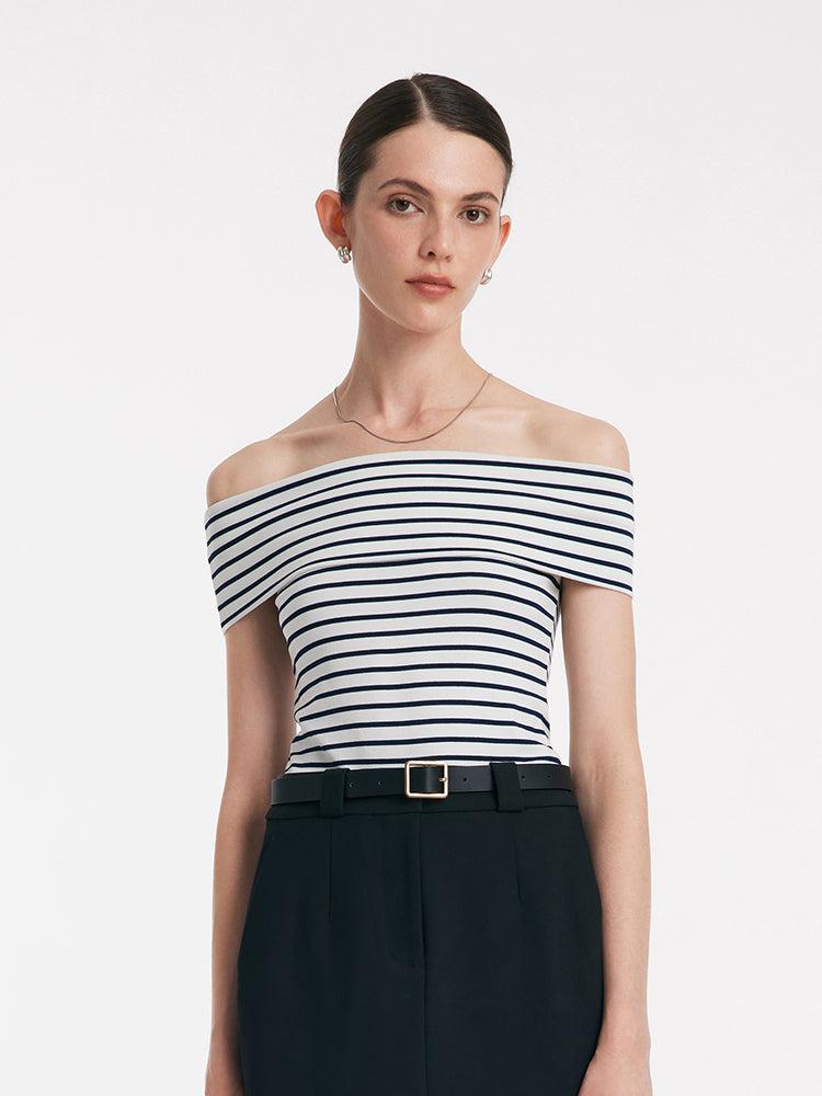 Off Shoulder Striped Slim Top Product Image