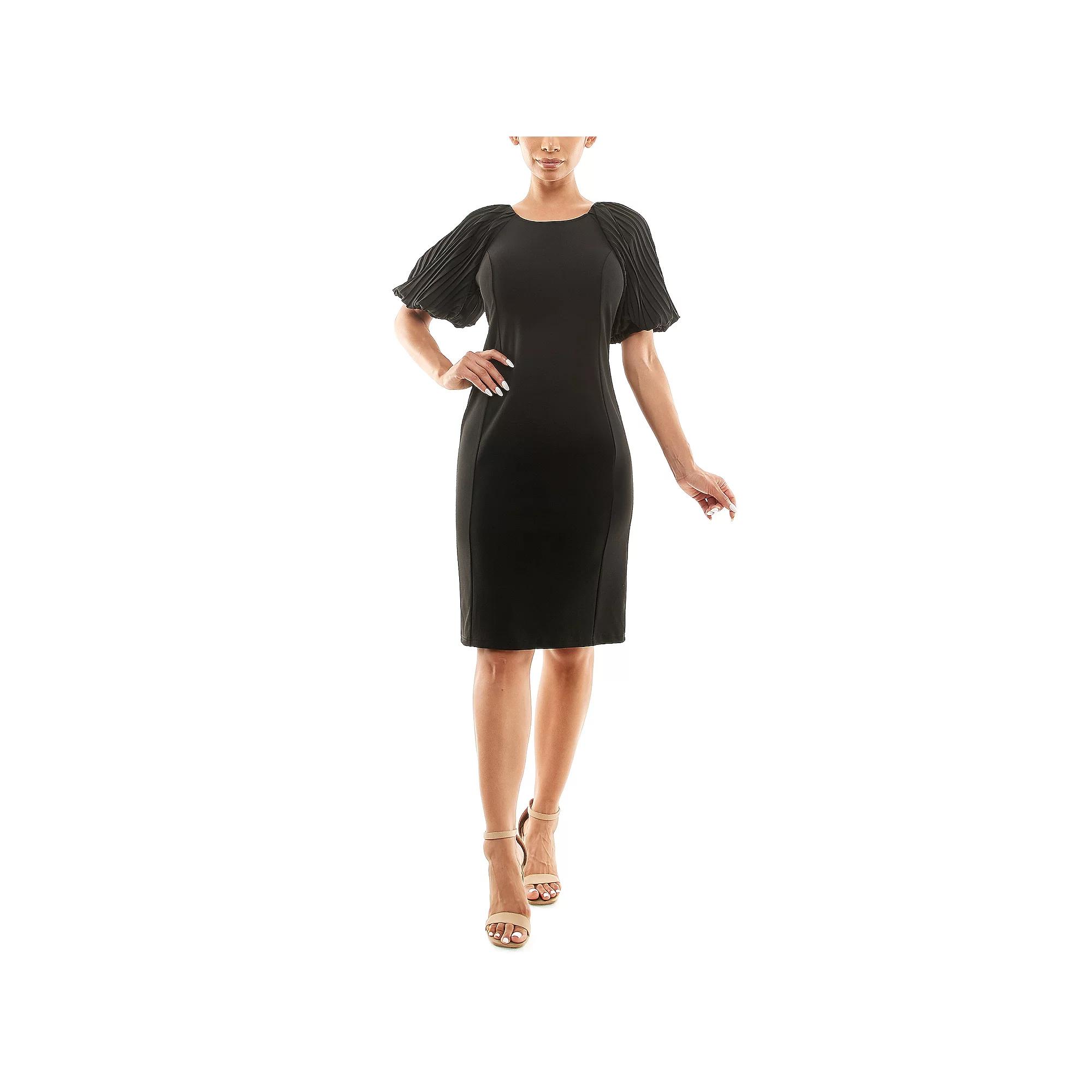 Women's Nina Leonard Pleated Puff Sleeve Dress,  Product Image