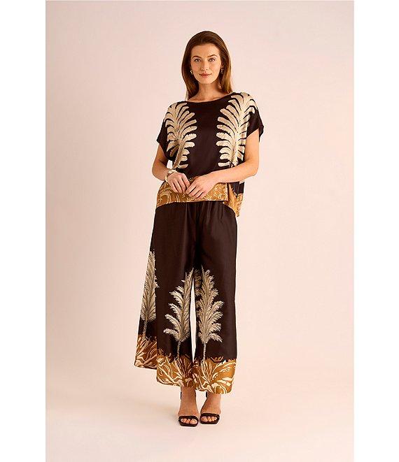 Vince Camuto Leaf Print Wide Leg Ankle Coordinating Pants Product Image