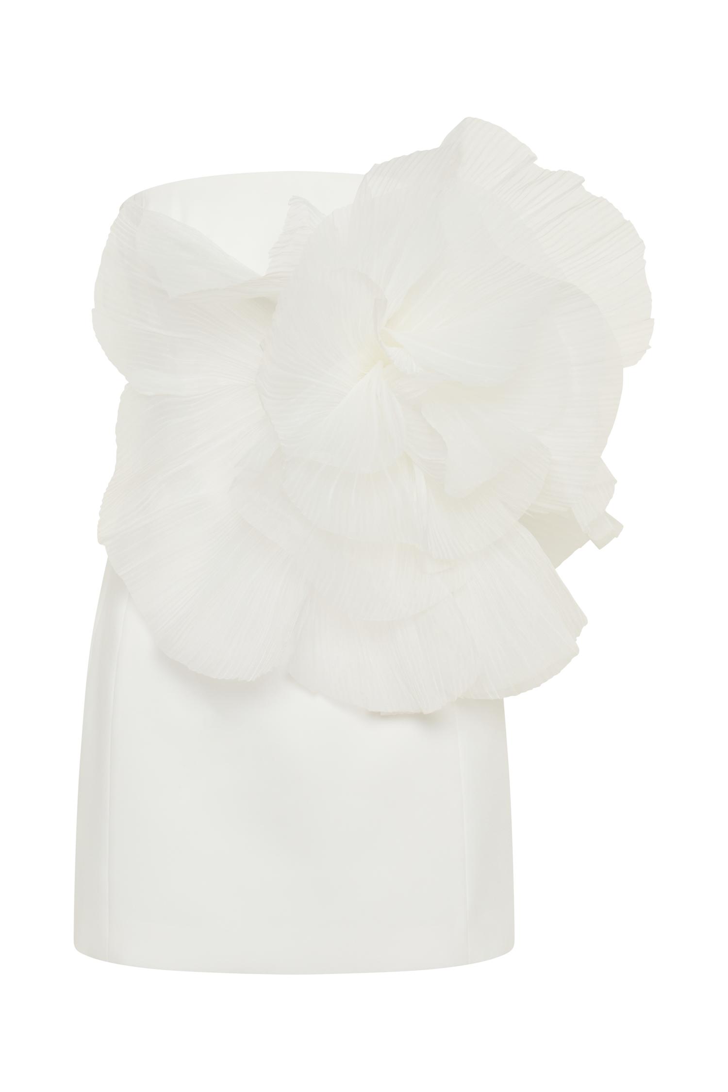 Victoria Strapless Mini Dress With Oversized Flower - White Product Image