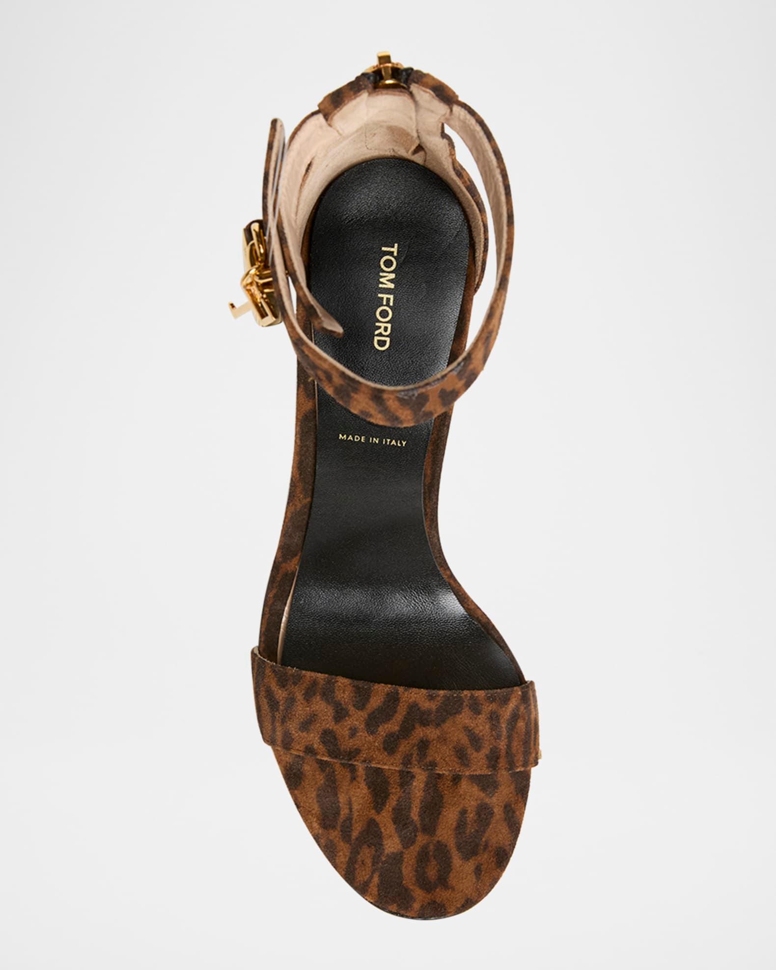 Leopard Suede Stiletto Sandals with Padlock Product Image