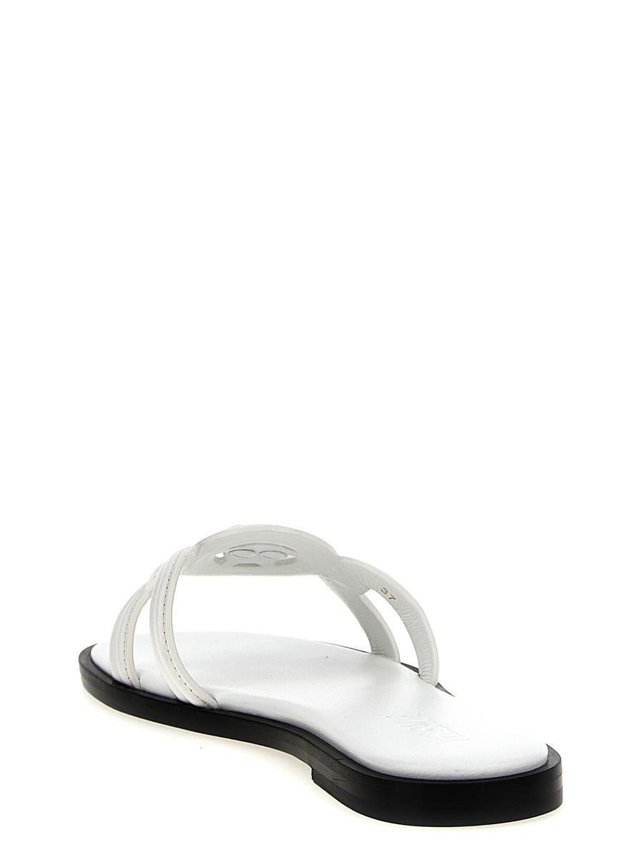 VERSACE Medusa Leather Flat Slide Sandals In White Product Image
