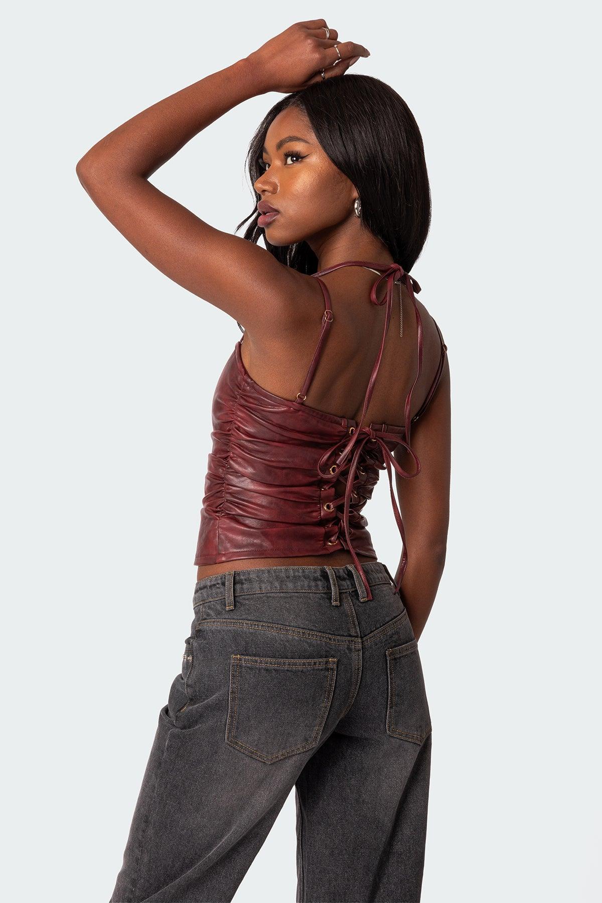 Haze Strappy Faux Leather Top Product Image