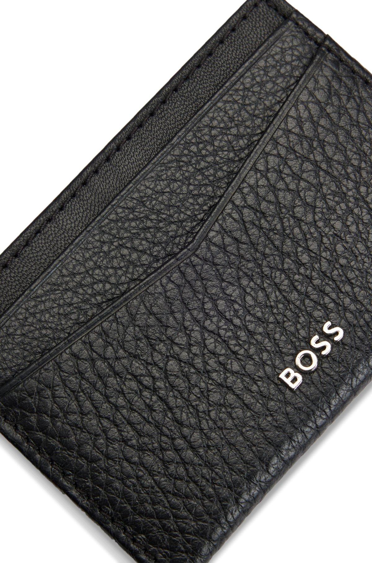 Card holder in grained leather with metallic logo lettering Product Image