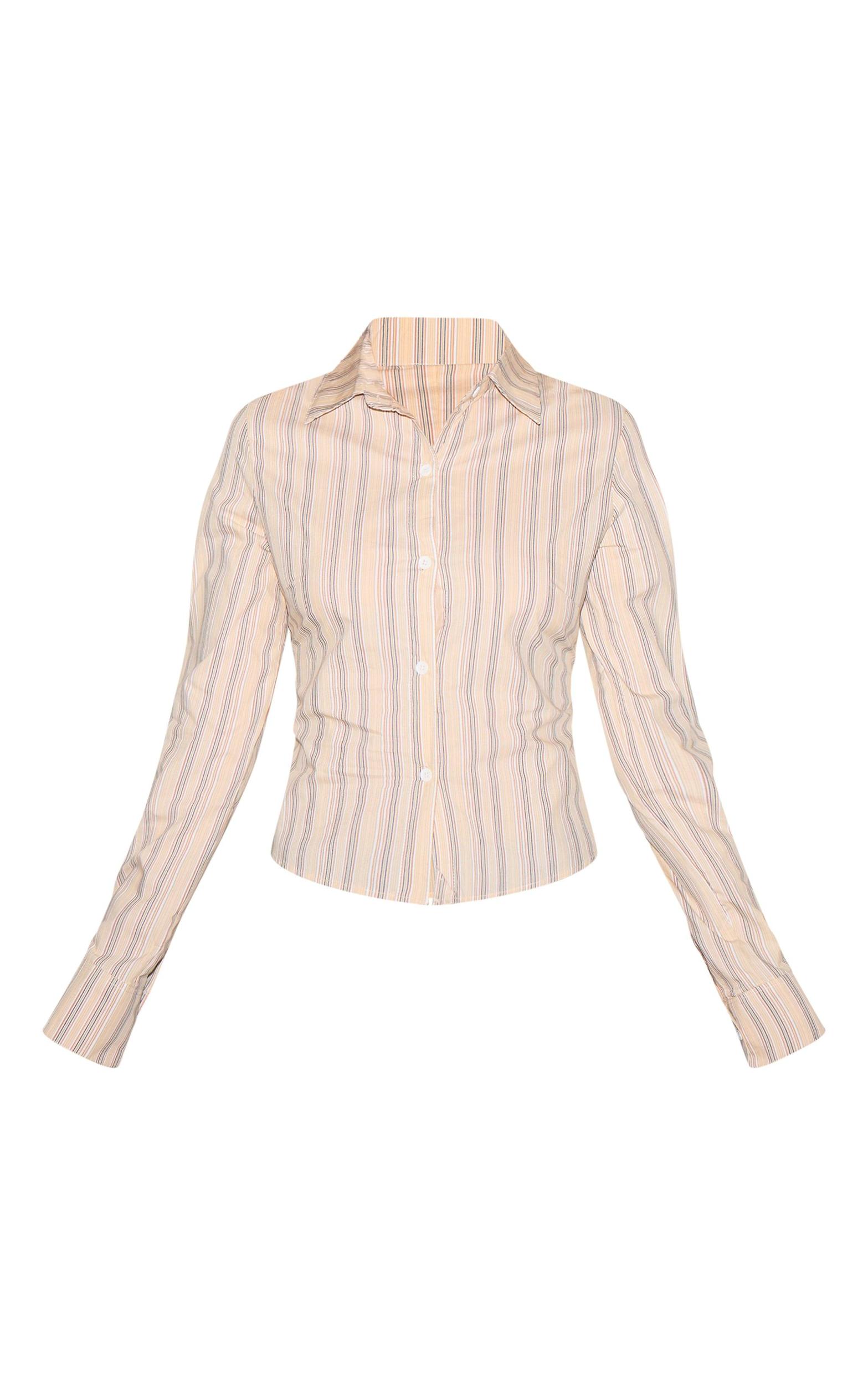 Beige Striped Fitted Shirt Product Image
