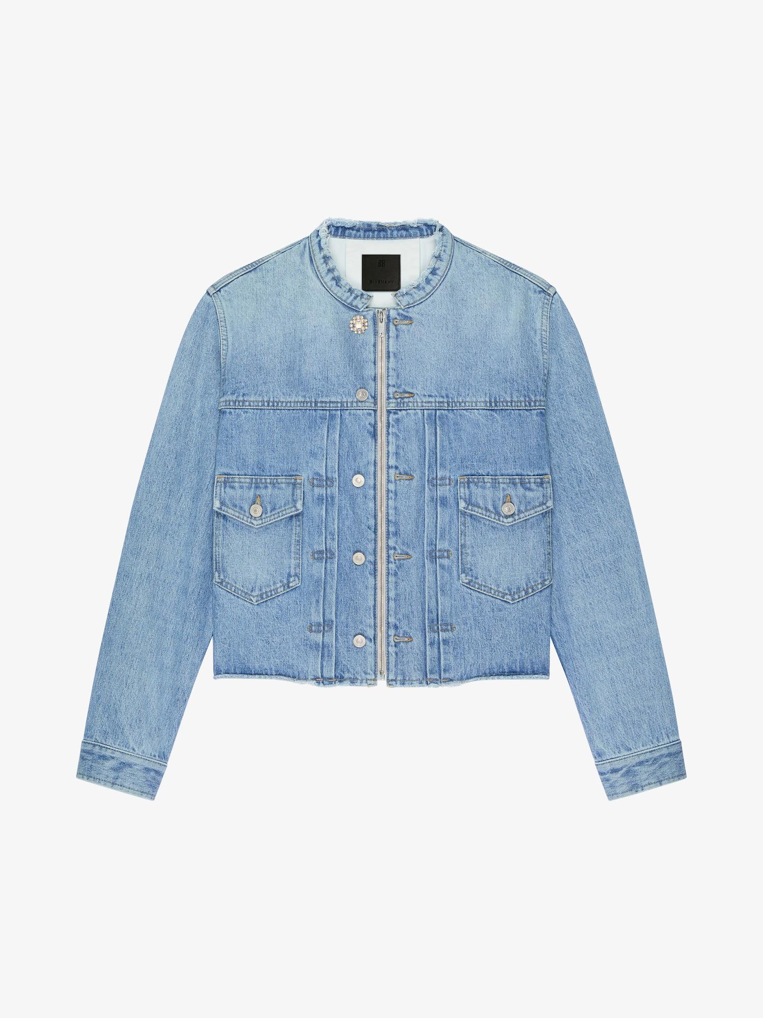 Jacket in denim with 4G jewel button Product Image