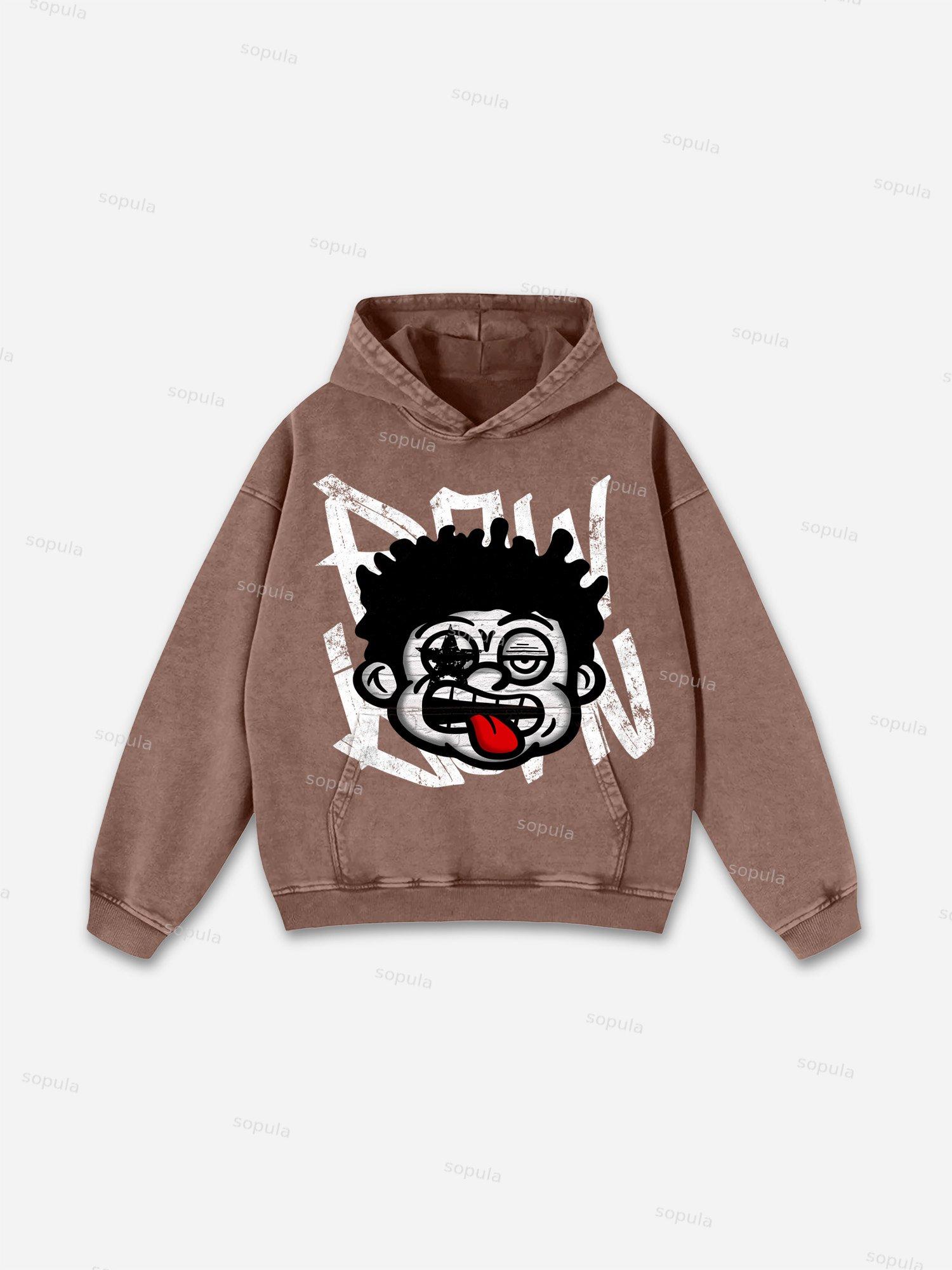 Stay Rich In Street Culture Portrait Graphic Acid Wash Hoodie Product Image