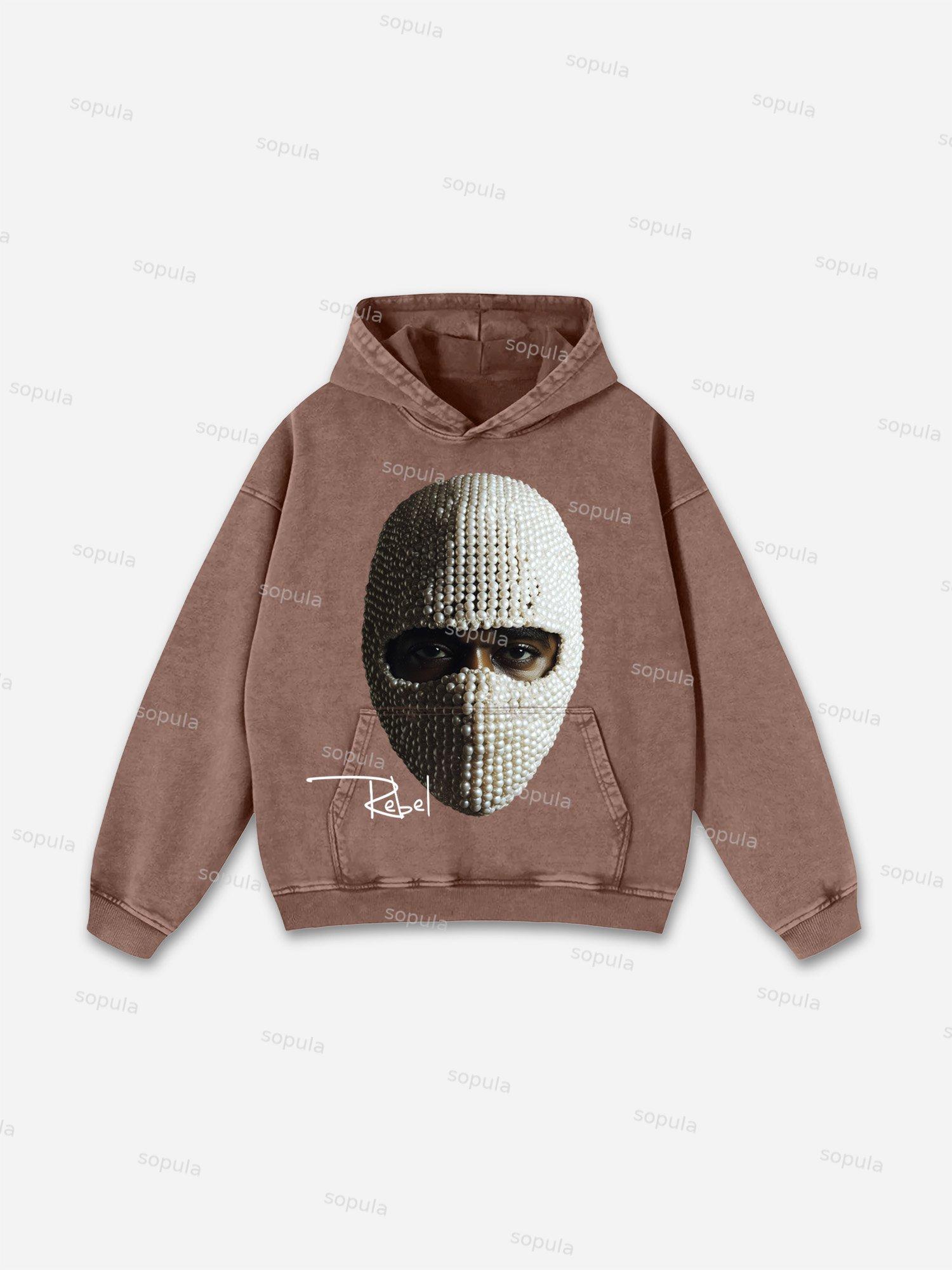 Jewelry Mask Portrait Graphic Washed Hoodie Product Image
