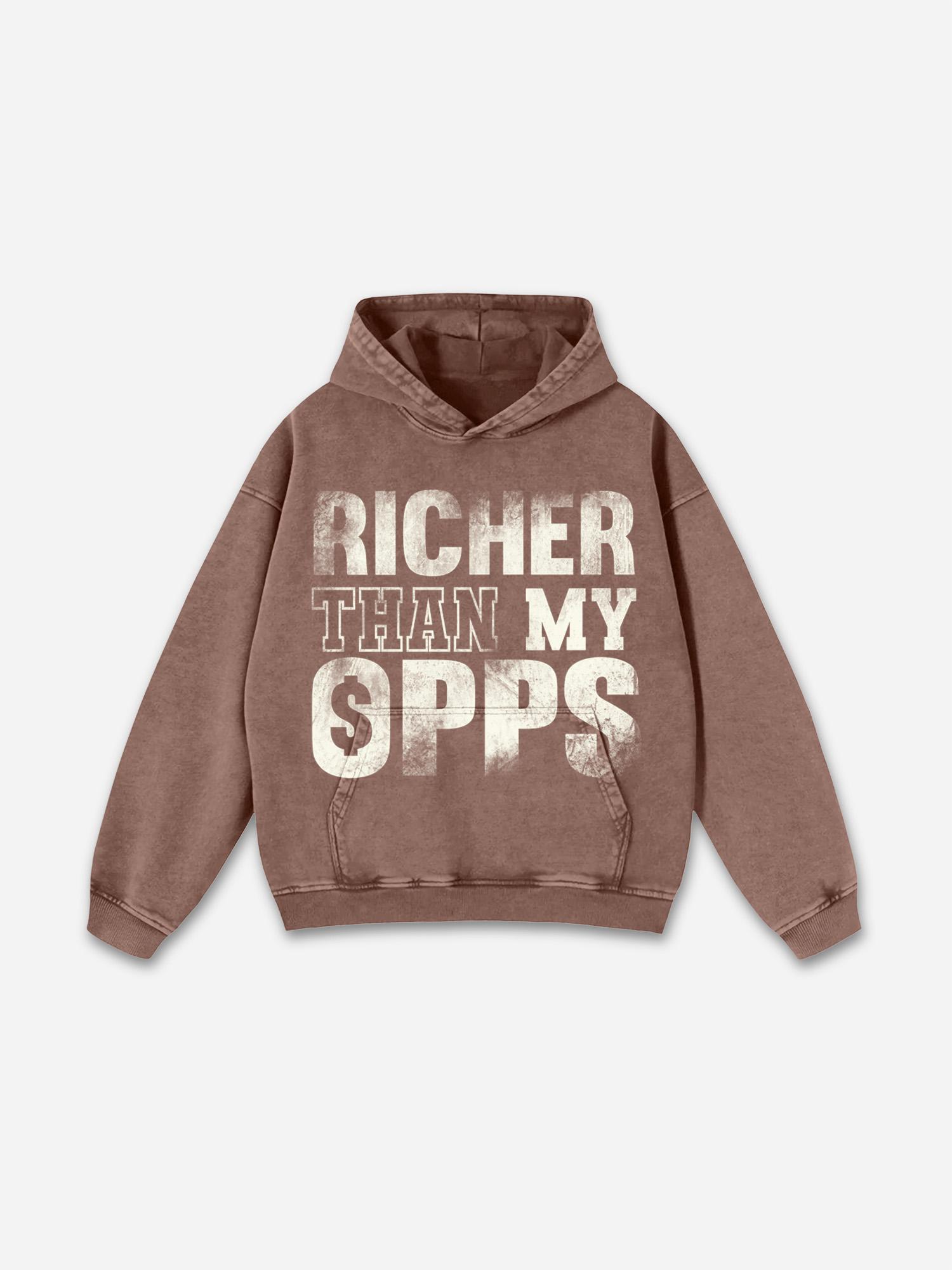 Richer Than My Opps Graphic Acid Wash Hoodie Product Image