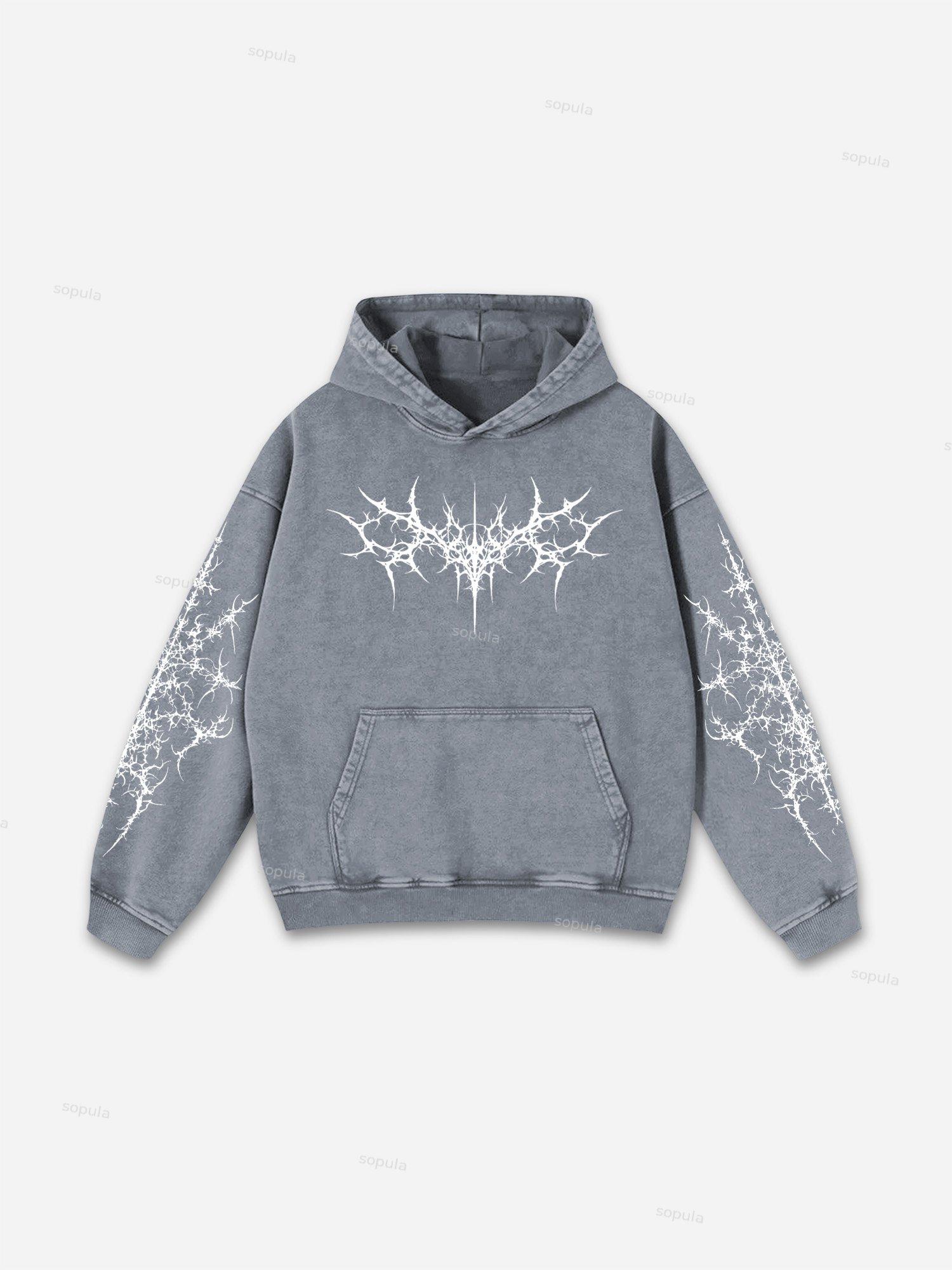 Vintage Pattern Print Acid Washed Oversized Hoodie Product Image