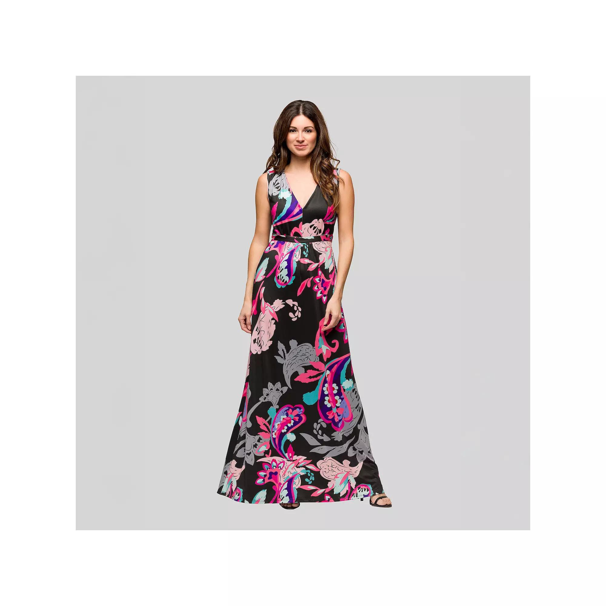 Women's 24Seven Comfort Apparel V-Neck Sleeveless Empire Waist Maxi Dress,  Product Image