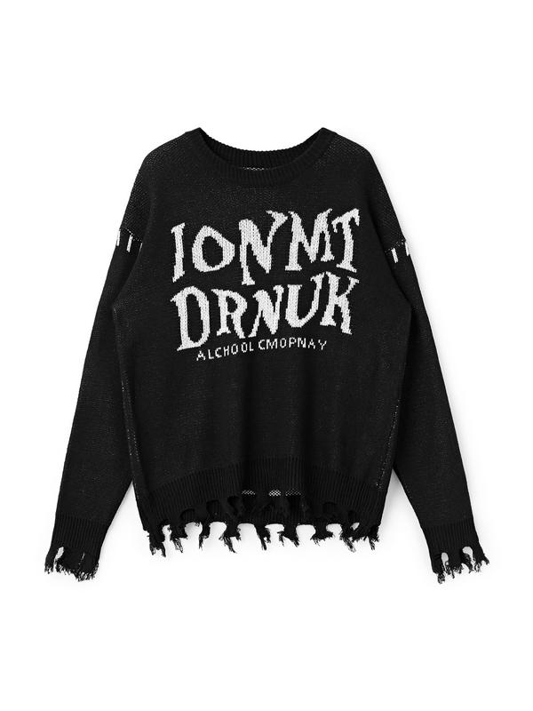 Men's Letter Print Stitching Decor Tassel Hem Sweater Product Image