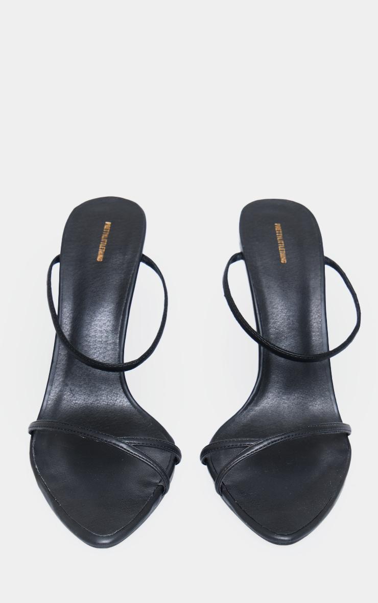 Black PU Round Toe Thin Strap High Stiletto Slanted Heeled Mules Product Image