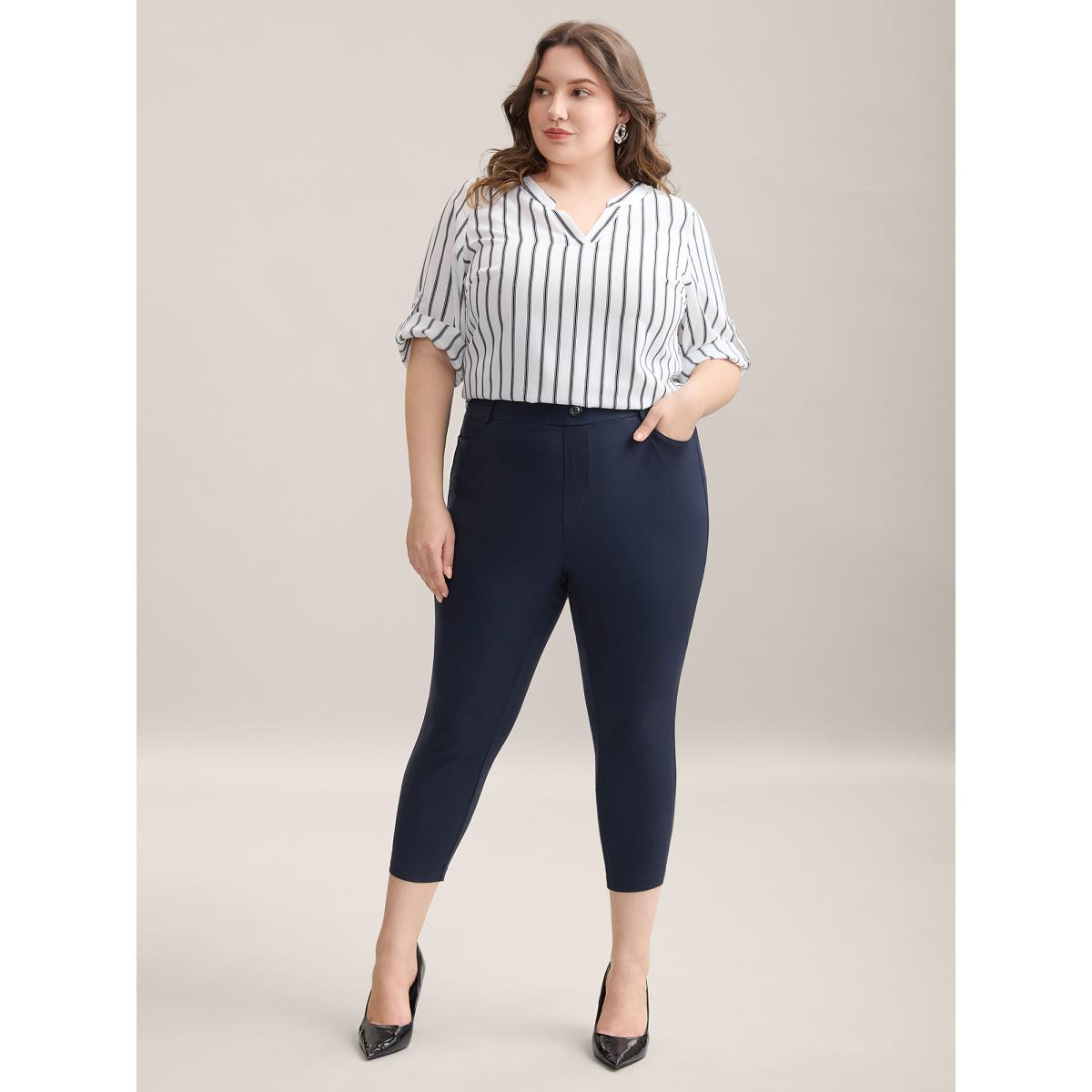 Plus Size Pull-On Tight-Fit Cropped Pants Women Midnight At the Office Skinny Mid Rise Work Pants BloomChic 12/L Product Image