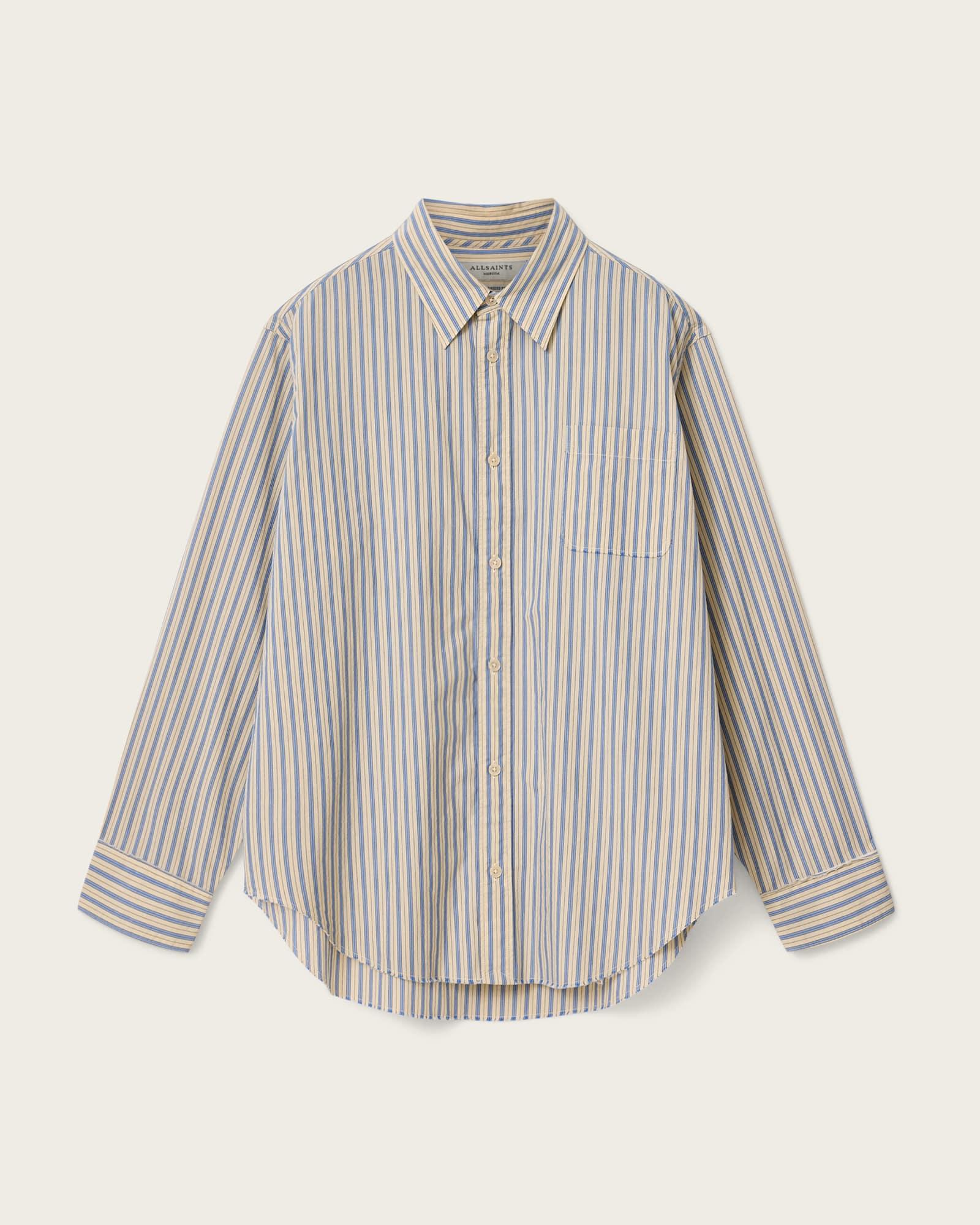 Roma Oversized Long Sleeve Striped Shirt SHERBERT YELLOW | ALLSAINTS US Product Image