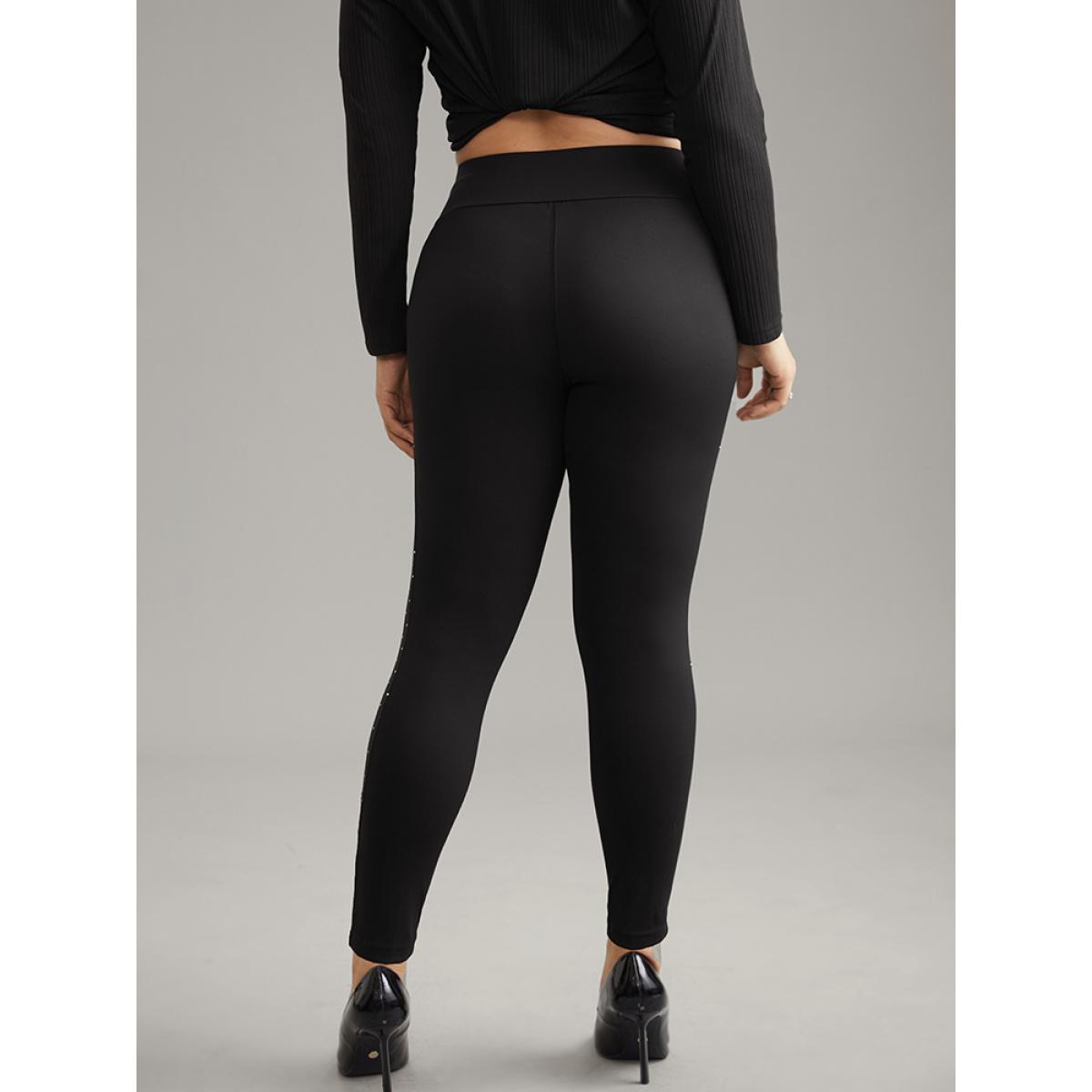 Plus Size Skinny Patchwork Side Elastic Waist Leggings Women Black Casual High stretch Skinny High Rise Dailywear Leggings BloomChic 12/L Product Image