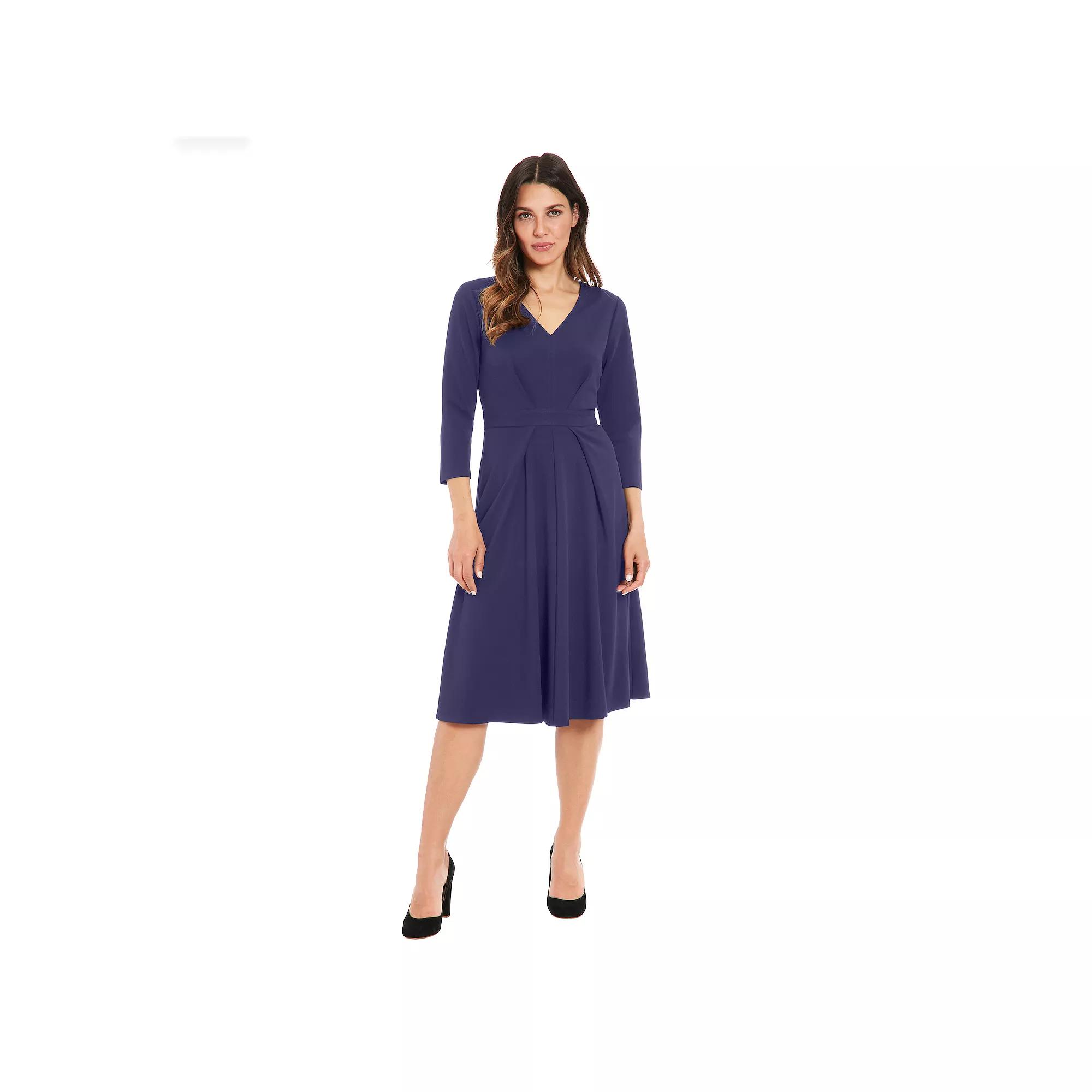 Women's London Times V-Neck Tuck Fit & Flare Dress,  Product Image