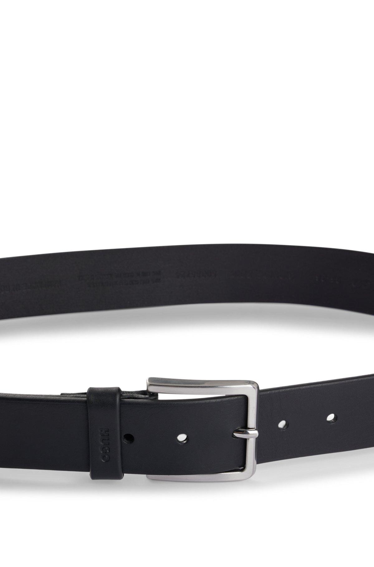 Grainy embossed-leather belt with brushed metal hardware Product Image