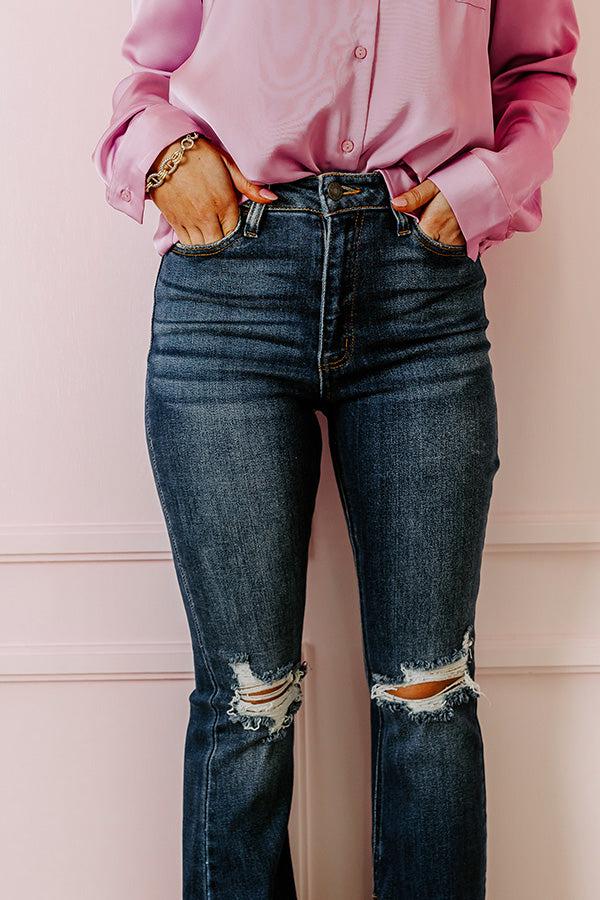 The Margot High Waist Distressed Flare in Dark Wash Product Image