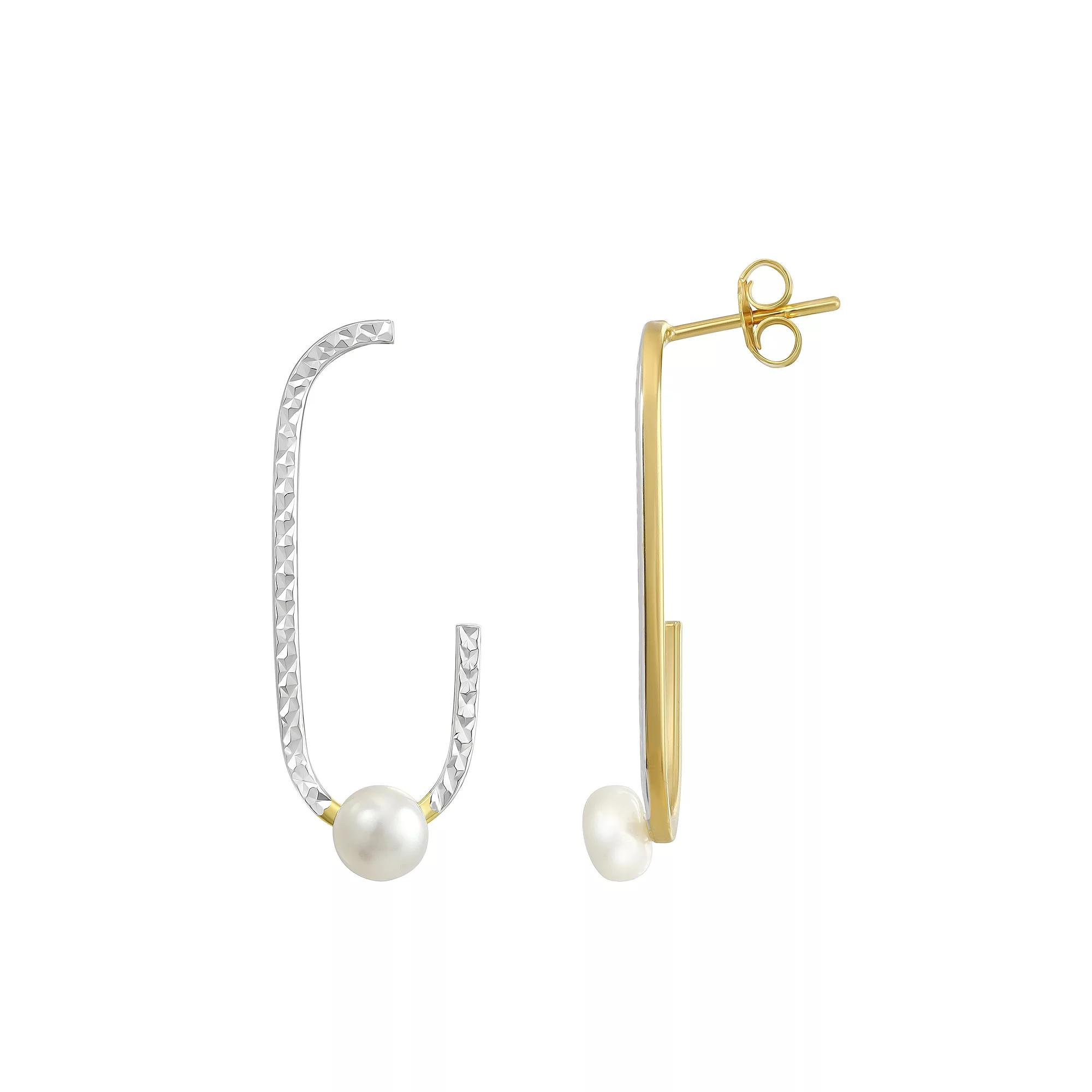 Argento Forte Two Tone Sterling Silver Freshwater Cultured Pearl J-Hoop Earrings, Women's Product Image