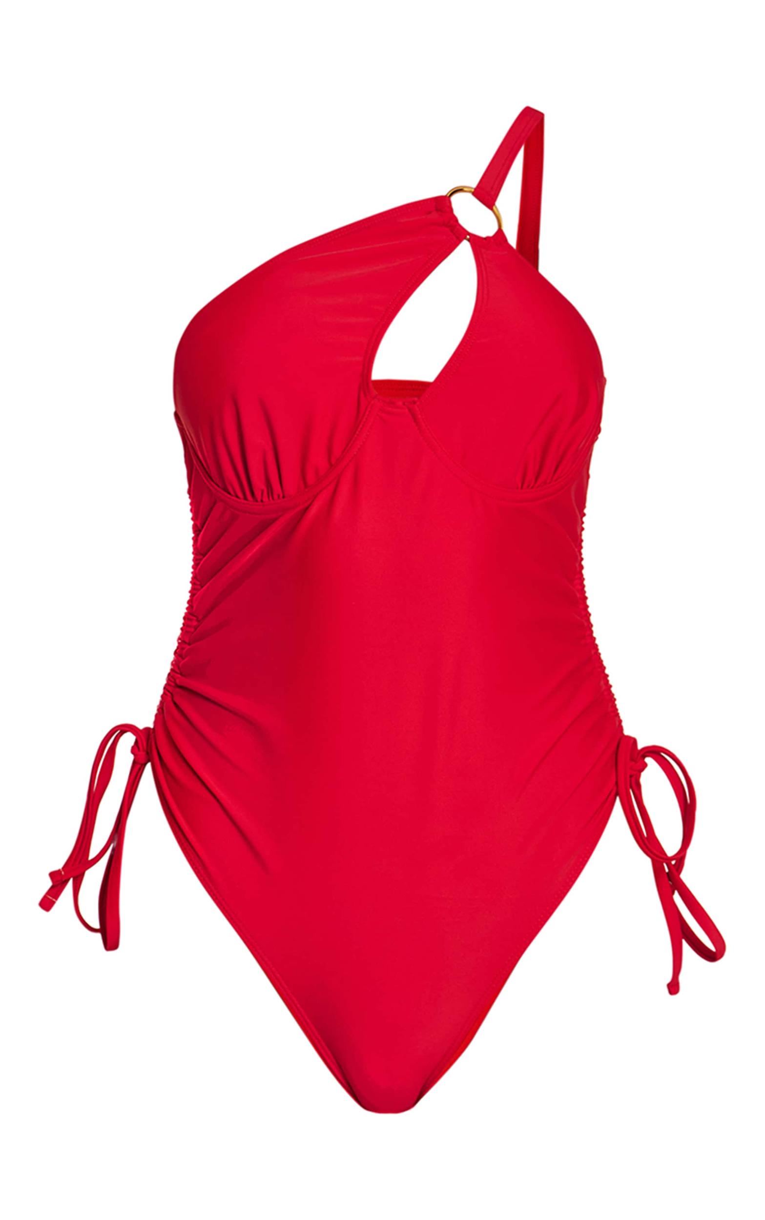Red One Shoulder Underwired Swimsuit Product Image