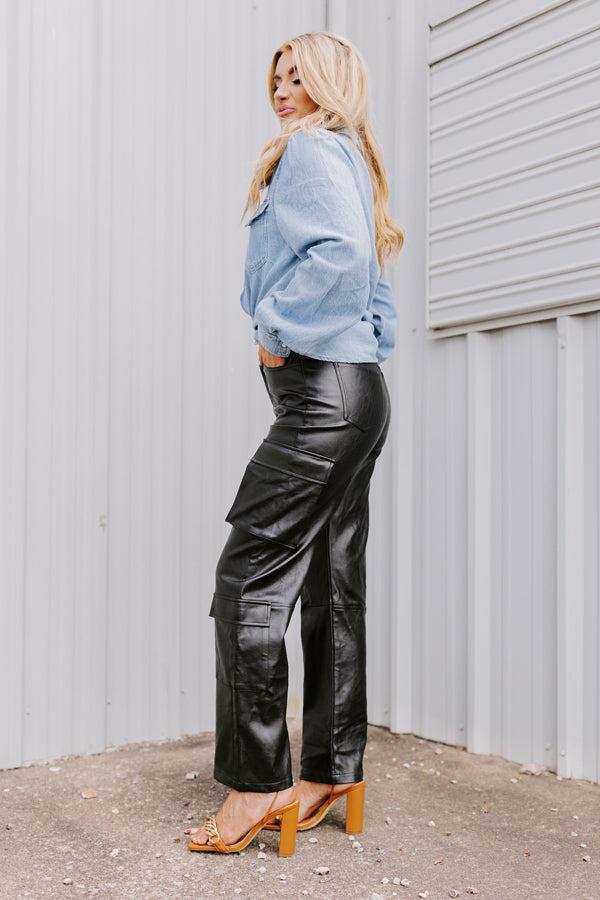 The Jenika High Waist Faux Leather Cargo Pants Product Image