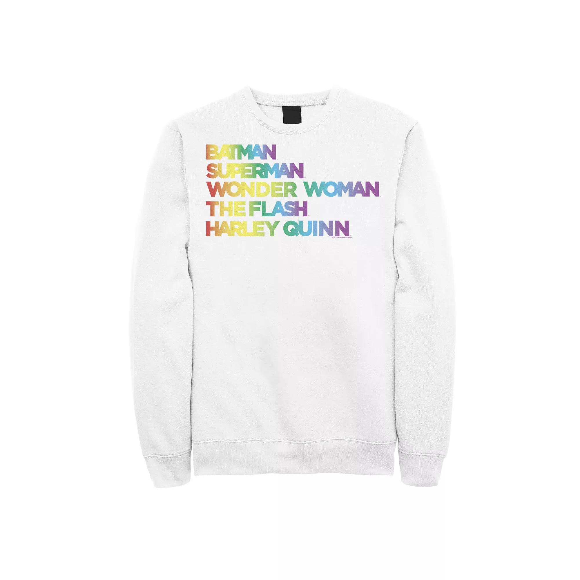 Men's Justice League Member Graidient Rainbow Word Stack Sweatshirt,  Product Image