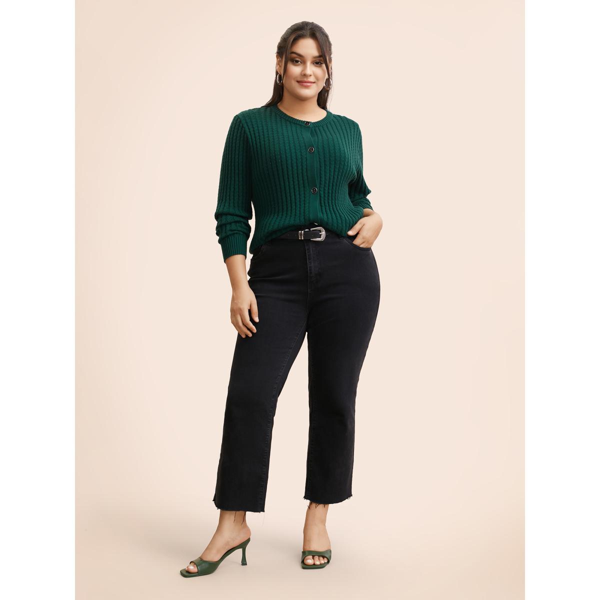 Plus Size Supersoft Essentials Textured Round Neck Slim Cardigan DarkGreen Women Leisure Bodycon Long Sleeve Casual Cardigans BloomChic 18-20/2X Product Image