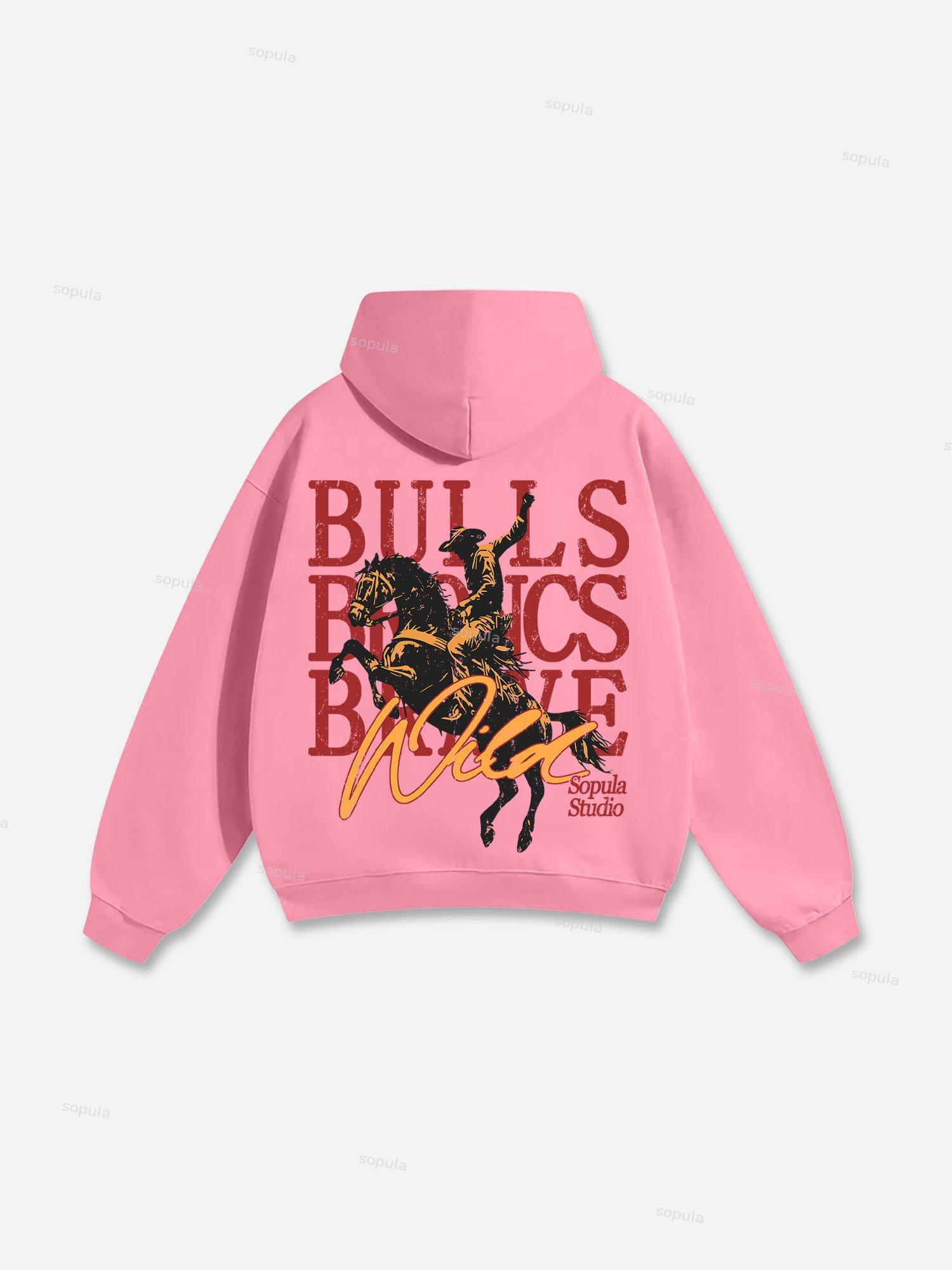 Cowboy Rodeo Bulls Broncs Brave Print Cotton Hoodie Product Image