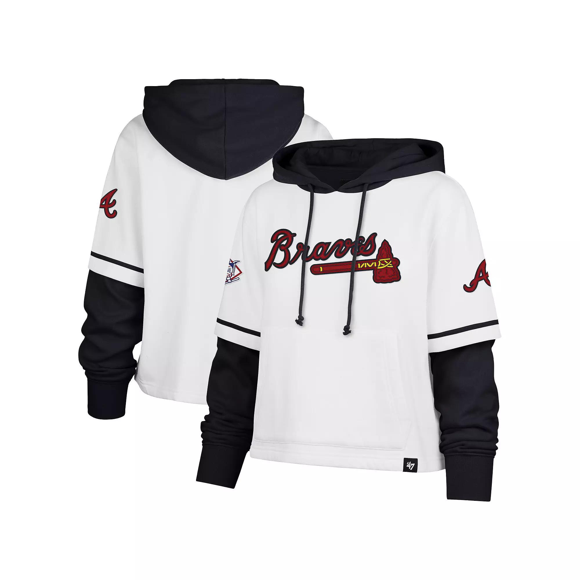 Women's '47 White Atlanta Braves Trifecta Shortstop Cropped Pullover Hoodie,  Product Image