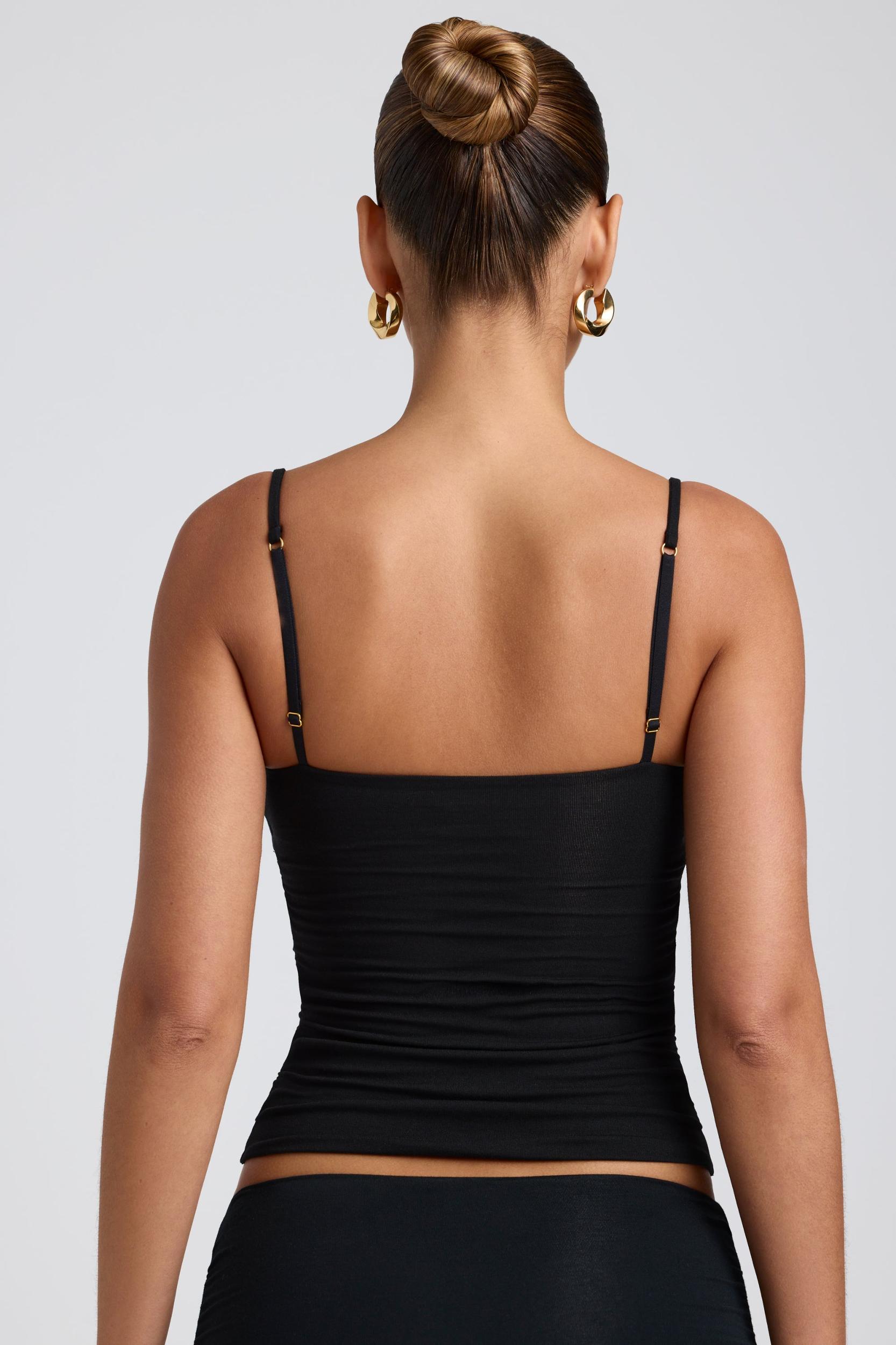 Modal Ruched Layered Tank Top in Black Product Image
