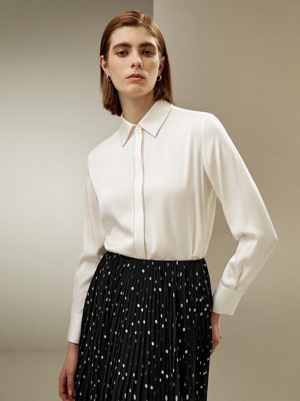 LILYSILK Silk Button Down Shirt - for Women - Pearl White Mulberry Silk - Comfortable Elegant Style Top S Product Image