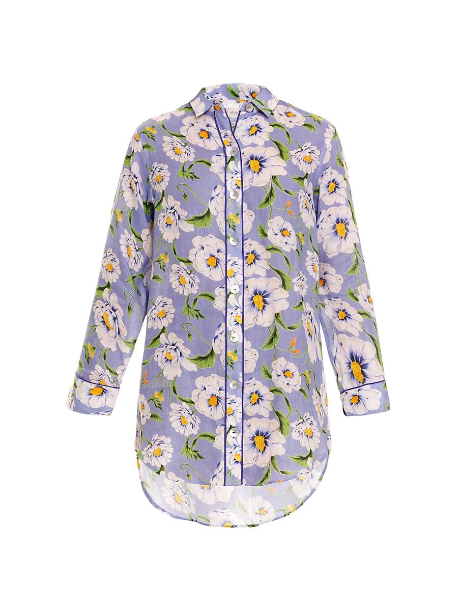 Womens Linen Floral Mini Shirtdress Product Image