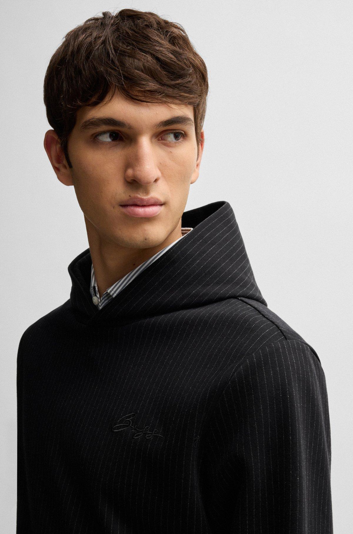 Regular-fit hoodie in a pinstripe cotton Product Image