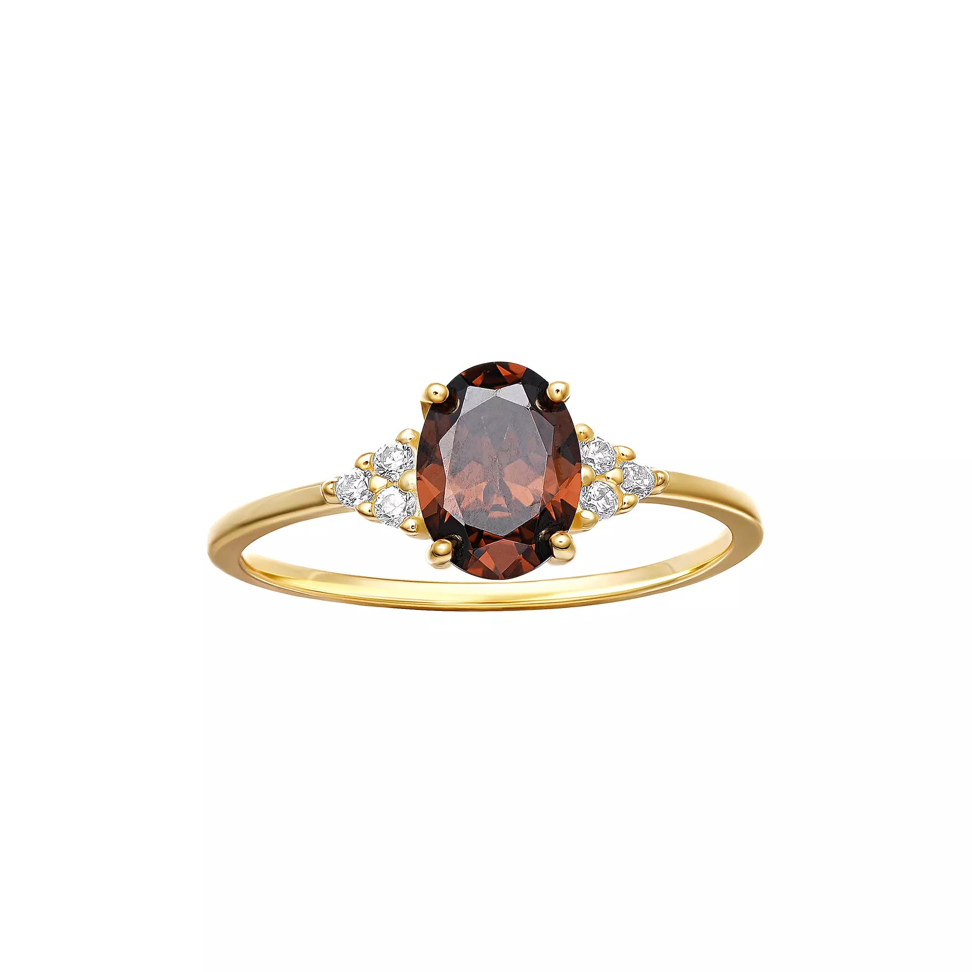 PRIMROSE Sterling Silver Oval Cubic Zirconia Ring, Womens Gold Tone Brown Product Image